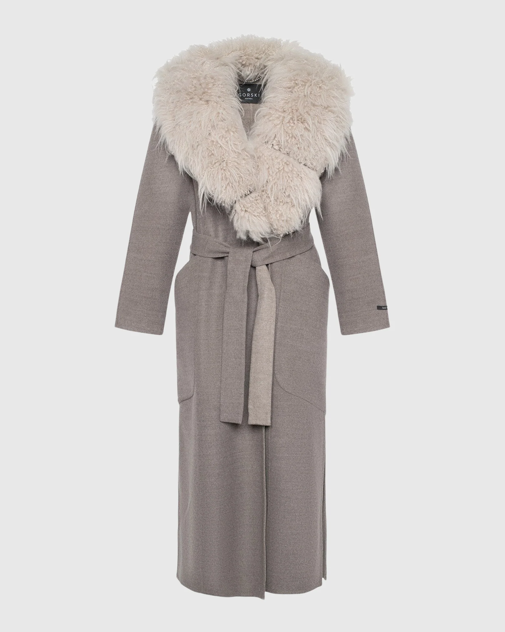 DOUBLE FACE LORO PIANA WOOL AND CASHMERE COAT WITH DETACHABLE CASHMERE GOAT COLLAR WITH BELT - Image 11