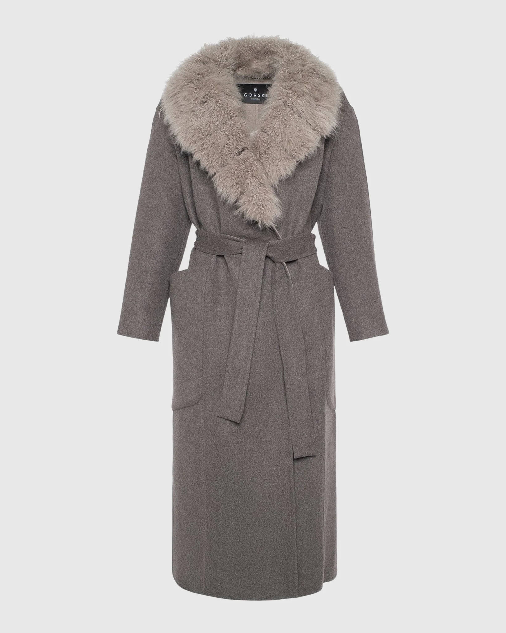 DOUBLE FACE LORO PIANA WOOL AND CASHMERE COAT WITH DETACHABLE CASHMERE GOAT COLLAR WITH BELT - Image 12