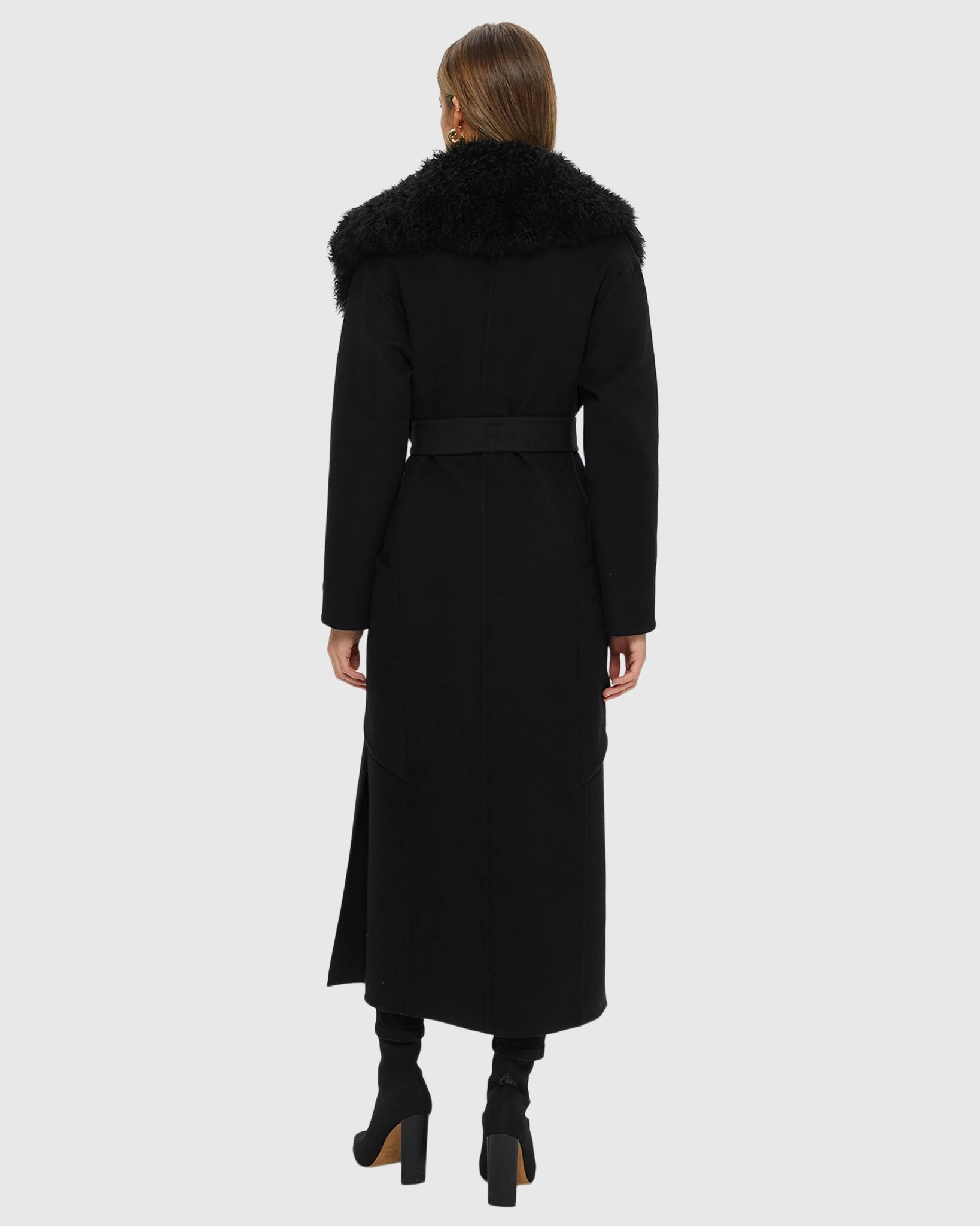 DOUBLE FACE LORO PIANA WOOL AND CASHMERE COAT WITH DETACHABLE CASHMERE GOAT COLLAR WITH BELT - Image 3