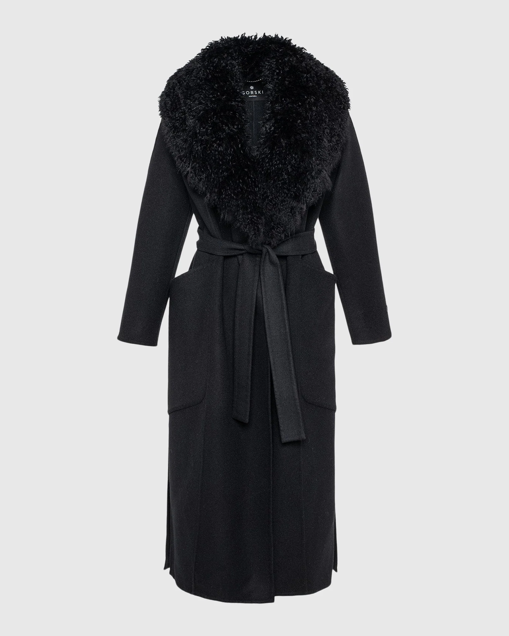 DOUBLE FACE LORO PIANA WOOL AND CASHMERE COAT WITH DETACHABLE CASHMERE GOAT COLLAR WITH BELT - Image 4