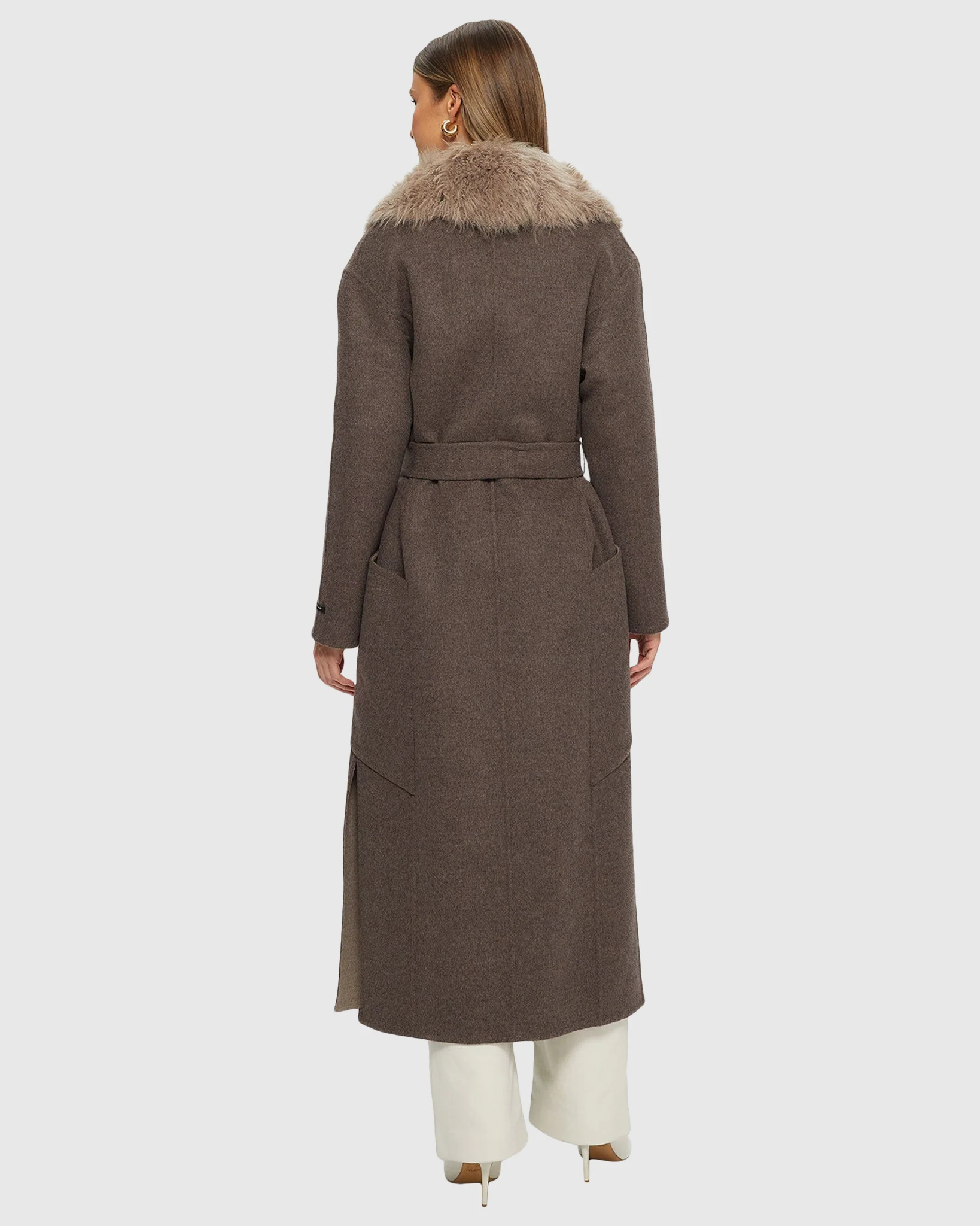 DOUBLE FACE LORO PIANA WOOL AND CASHMERE COAT WITH DETACHABLE CASHMERE GOAT COLLAR WITH BELT - Image 6