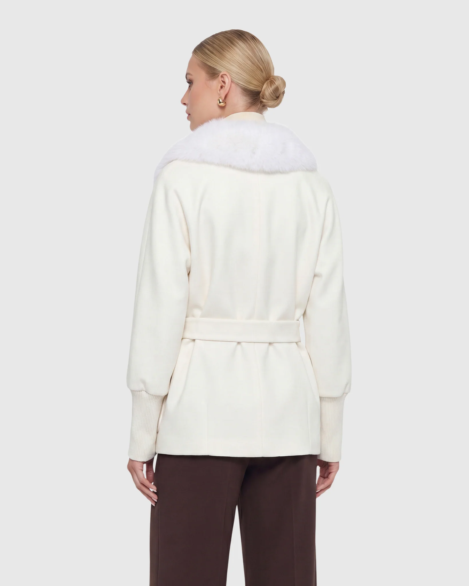 FABRIC JACKET WITH DETACHABLE FOX COLLAR, BELT - Image 14