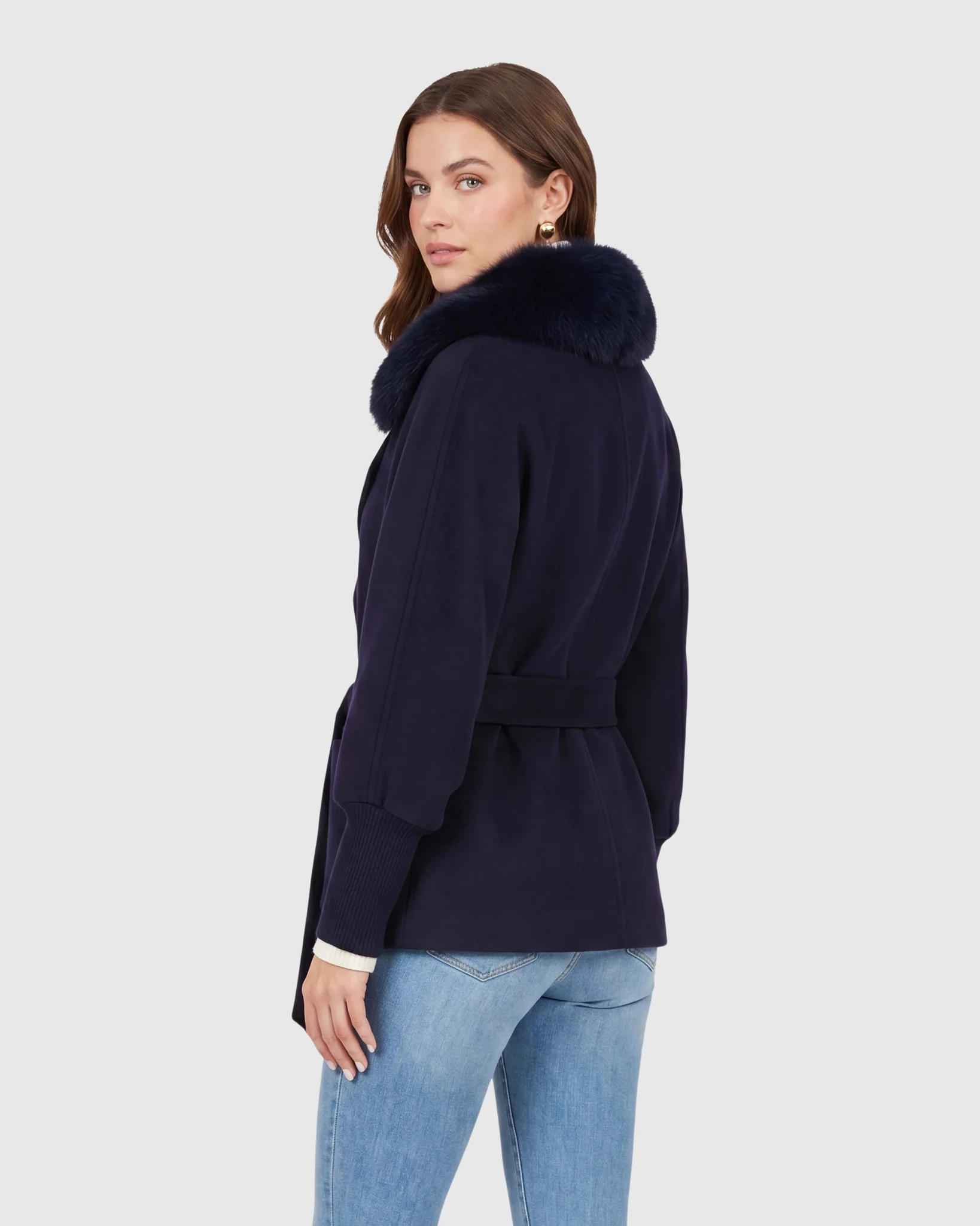 FABRIC JACKET WITH DETACHABLE FOX COLLAR, BELT - Image 20