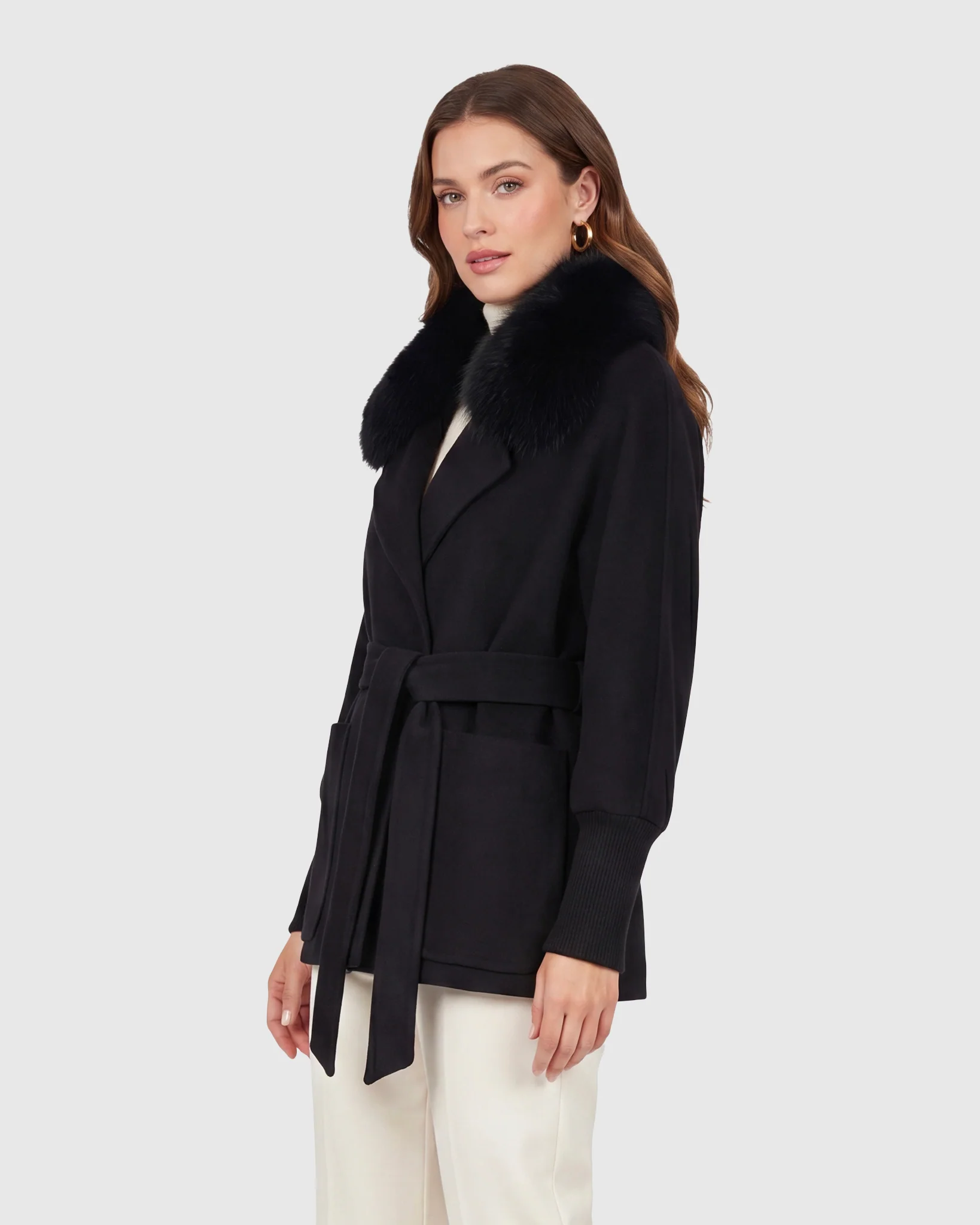 FABRIC JACKET WITH DETACHABLE FOX COLLAR, BELT - Image 21
