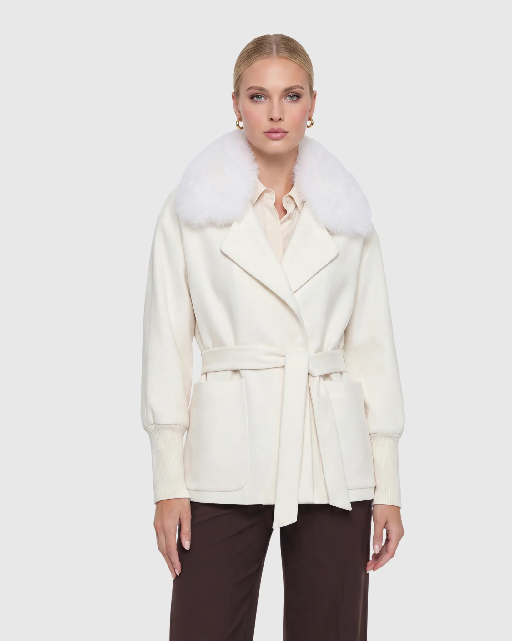 FABRIC JACKET WITH DETACHABLE FOX COLLAR, BELT - Image 5