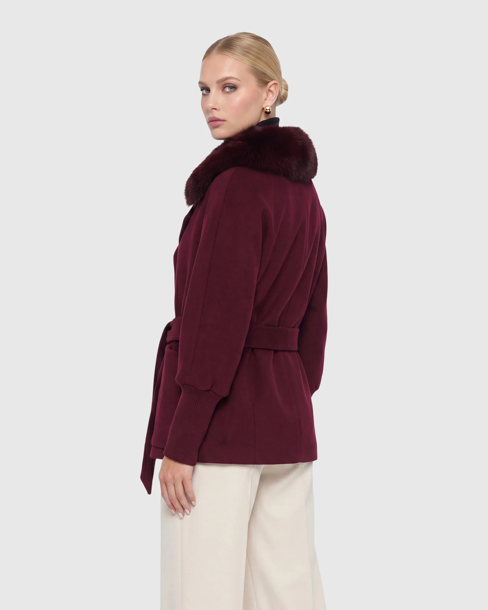FABRIC JACKET WITH DETACHABLE FOX COLLAR, BELT - Image 6