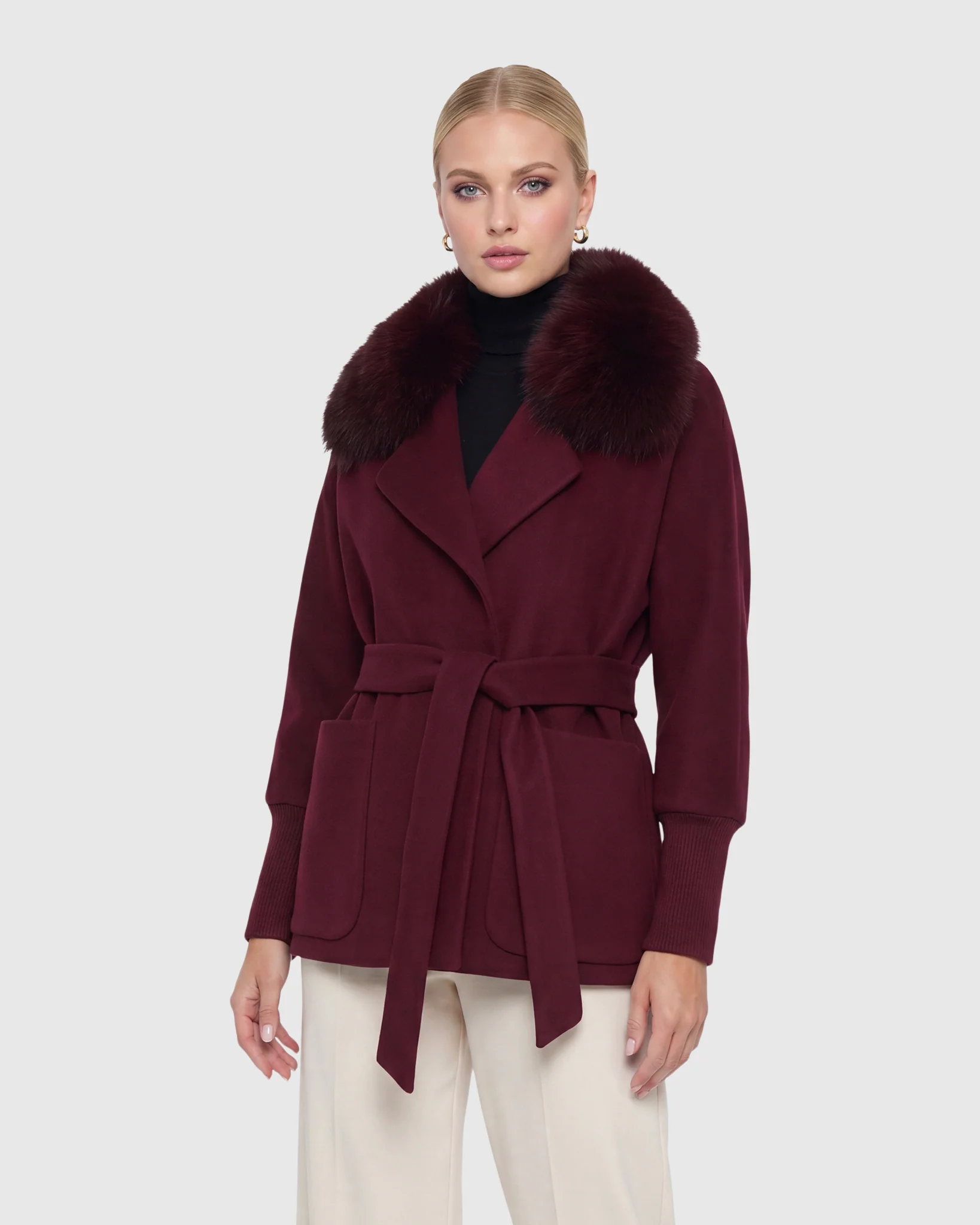 FABRIC JACKET WITH DETACHABLE FOX COLLAR, BELT - Image 7