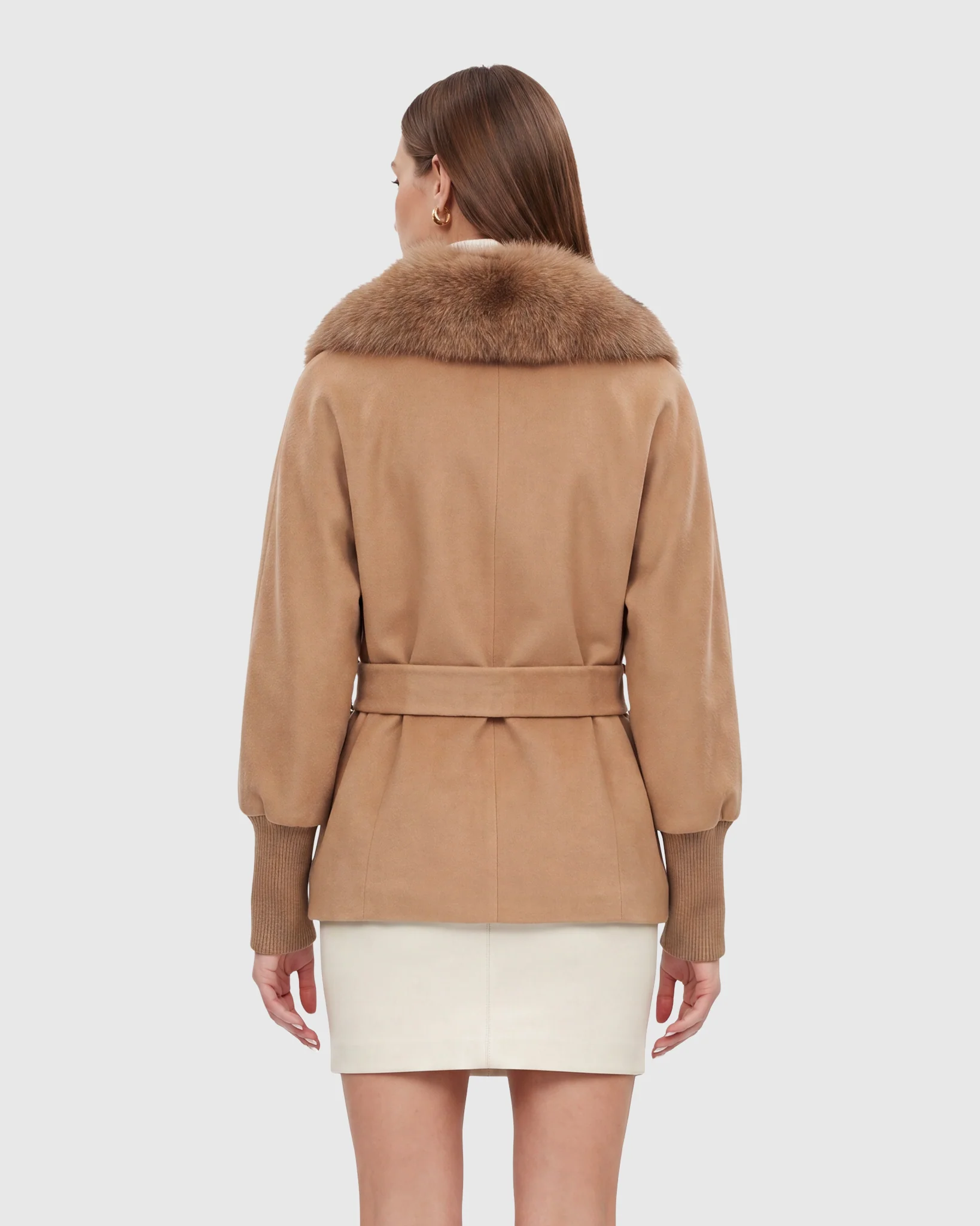 FABRIC JACKET WITH DETACHABLE FOX COLLAR, BELT - Image 9
