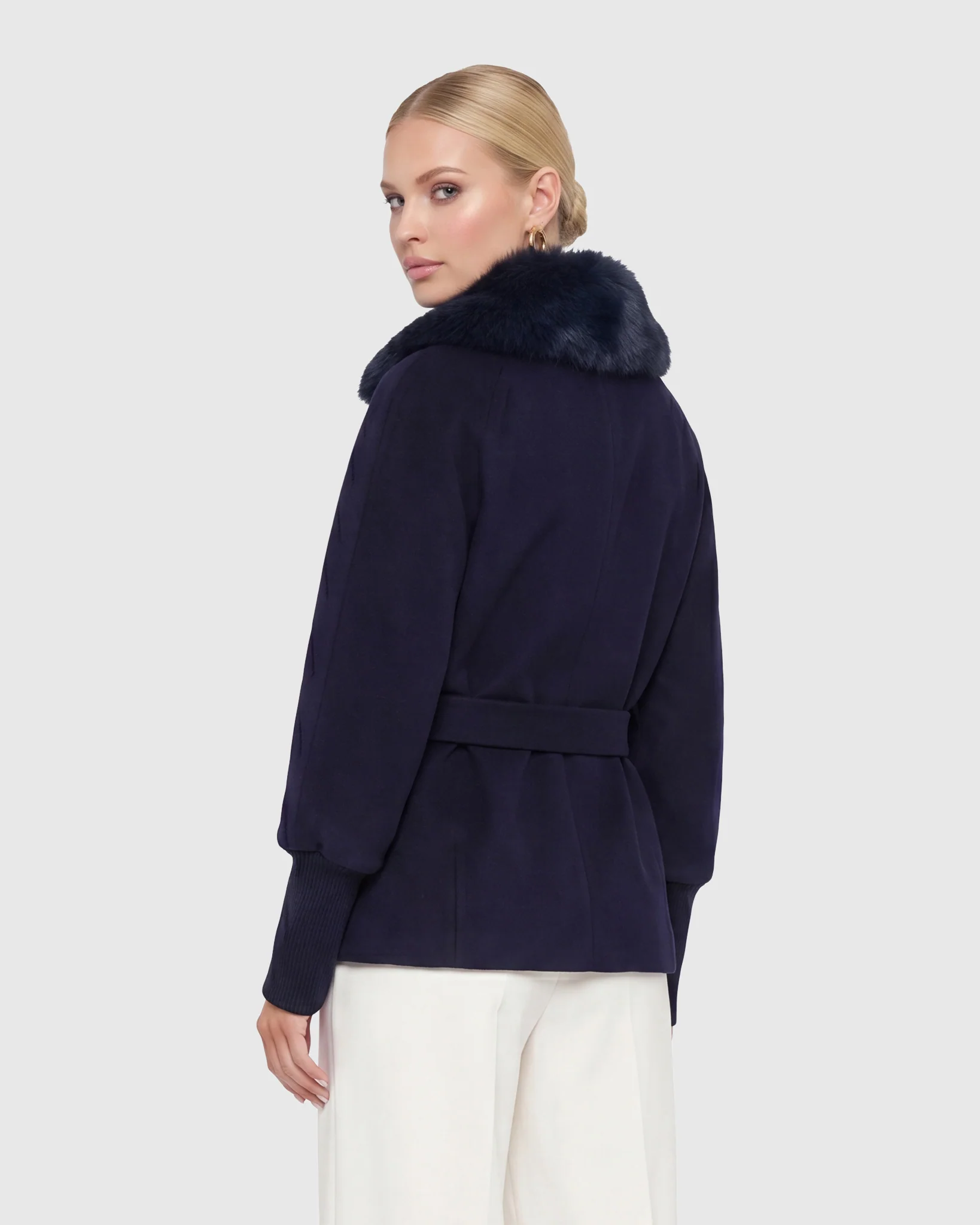 FABRIC JACKET WITH DETACHABLE SHEARLING LAMB COLLAR, BELT - Image 15
