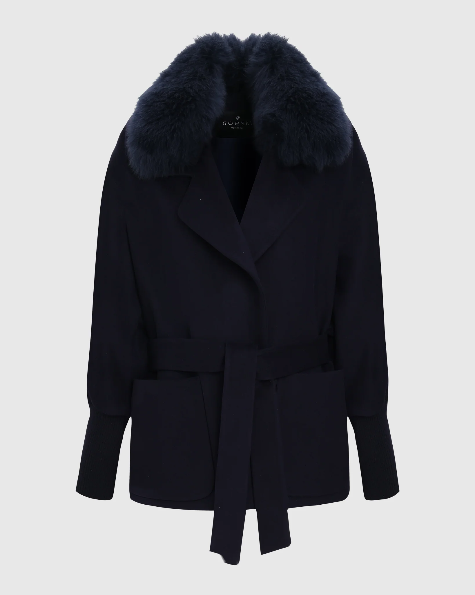 FABRIC JACKET WITH DETACHABLE SHEARLING LAMB COLLAR, BELT - Image 20