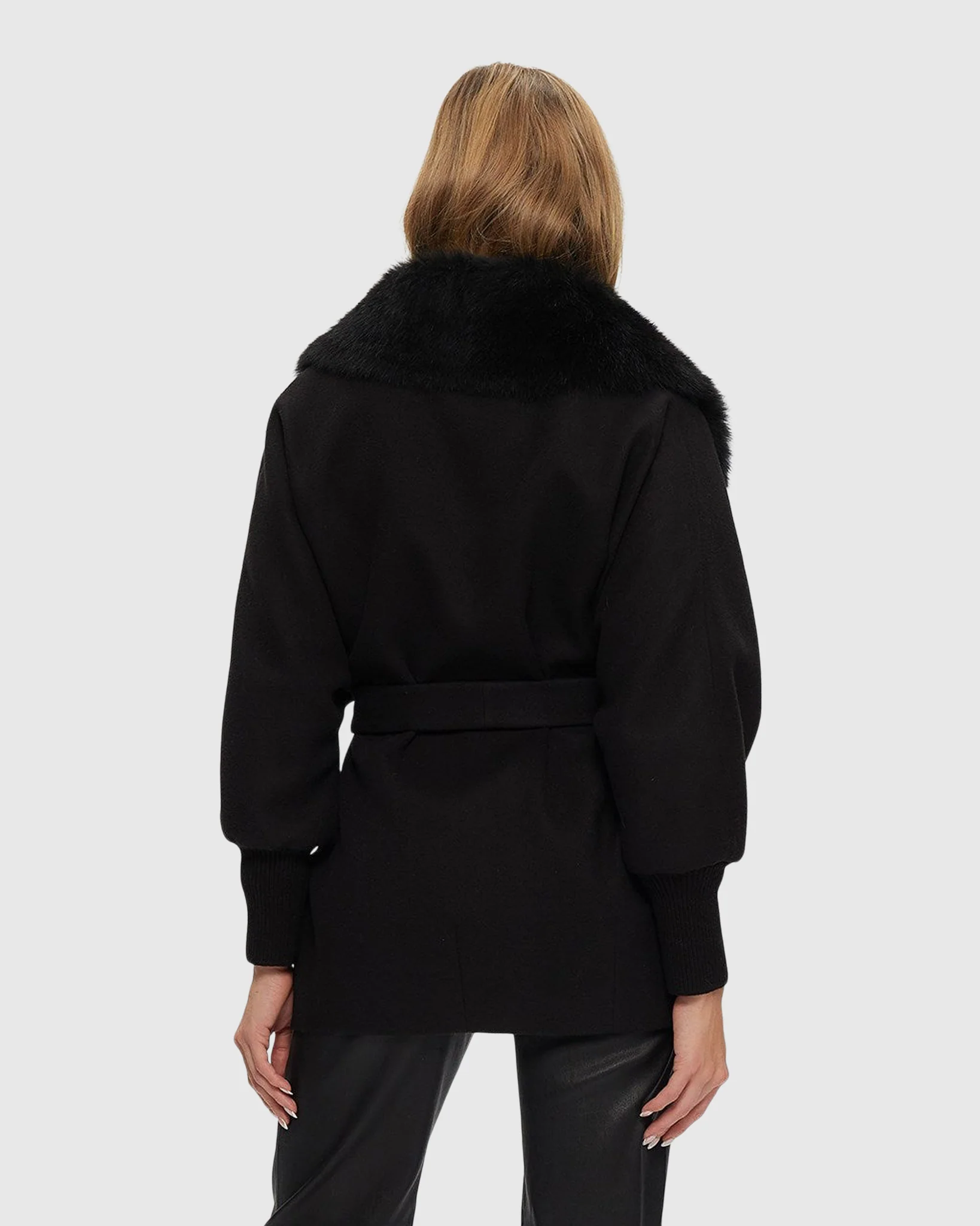 Fabric Jacket With Detachable Select Shearling Lamb Collar And Belt - Image 3