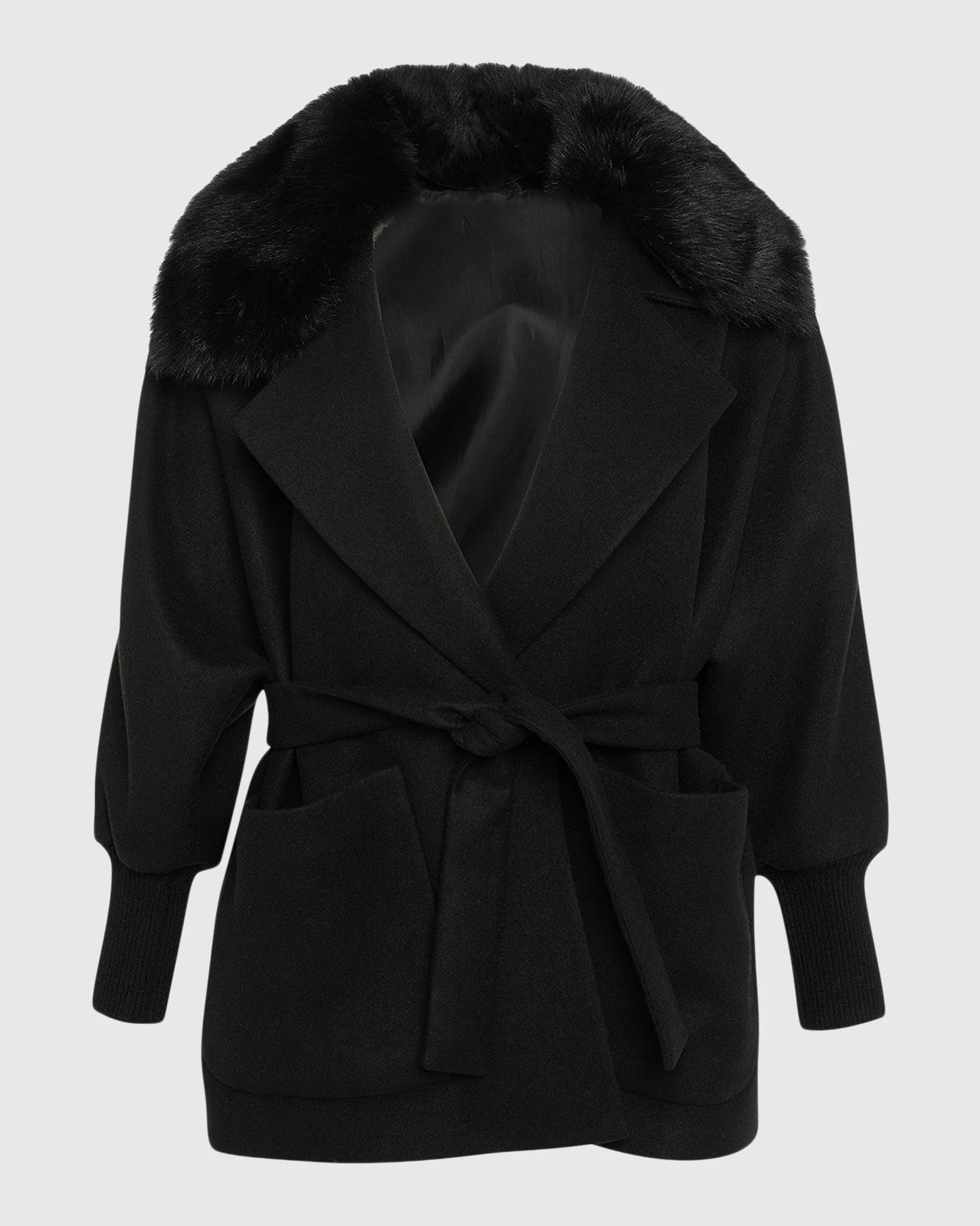 Fabric Jacket With Detachable Select Shearling Lamb Collar And Belt - Image 4