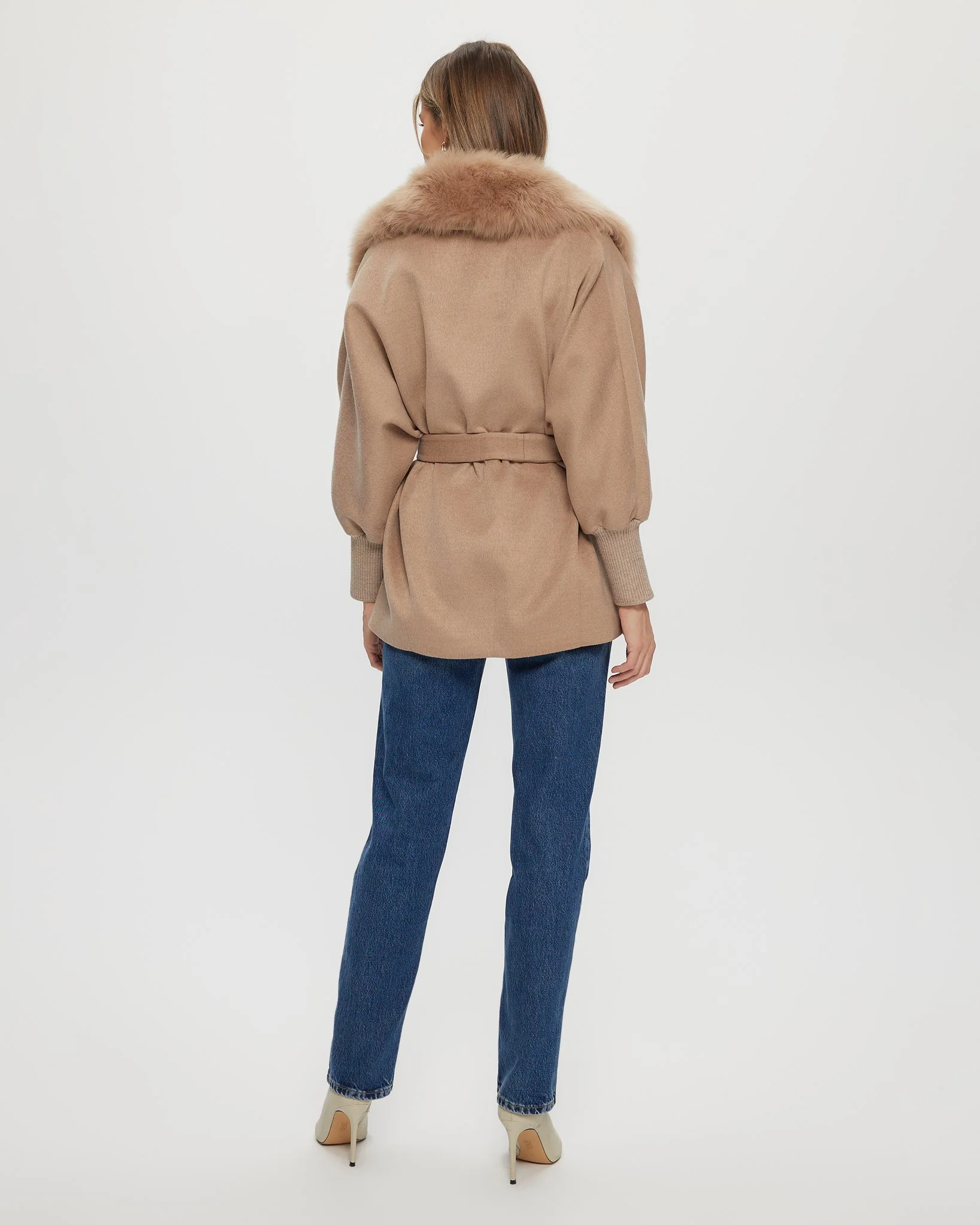Fabric Jacket With Detachable Select Shearling Lamb Collar And Belt - Image 7