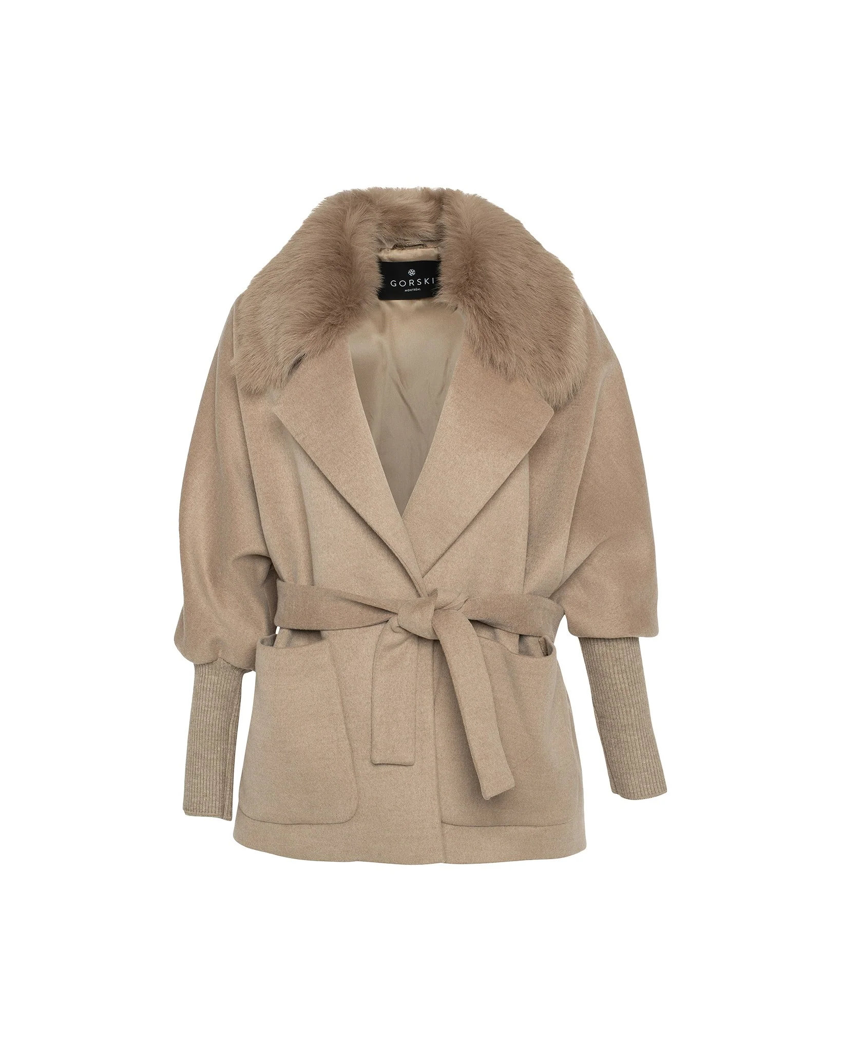 Fabric Jacket With Detachable Select Shearling Lamb Collar And Belt - Image 8