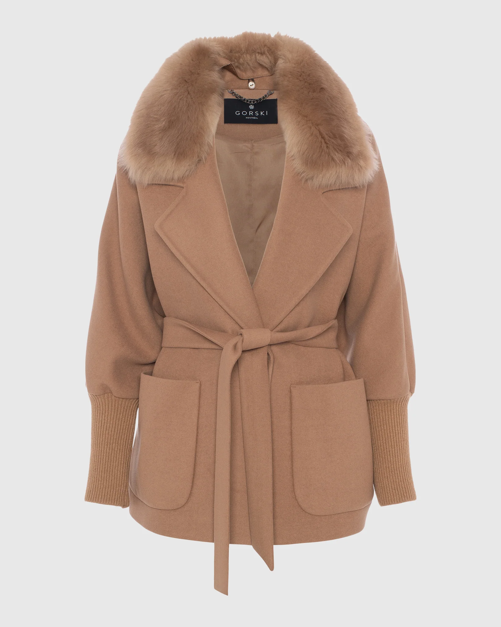 FABRIC JACKET WITH DETACHABLE SHEARLING LAMB COLLAR, BELT - Image 11