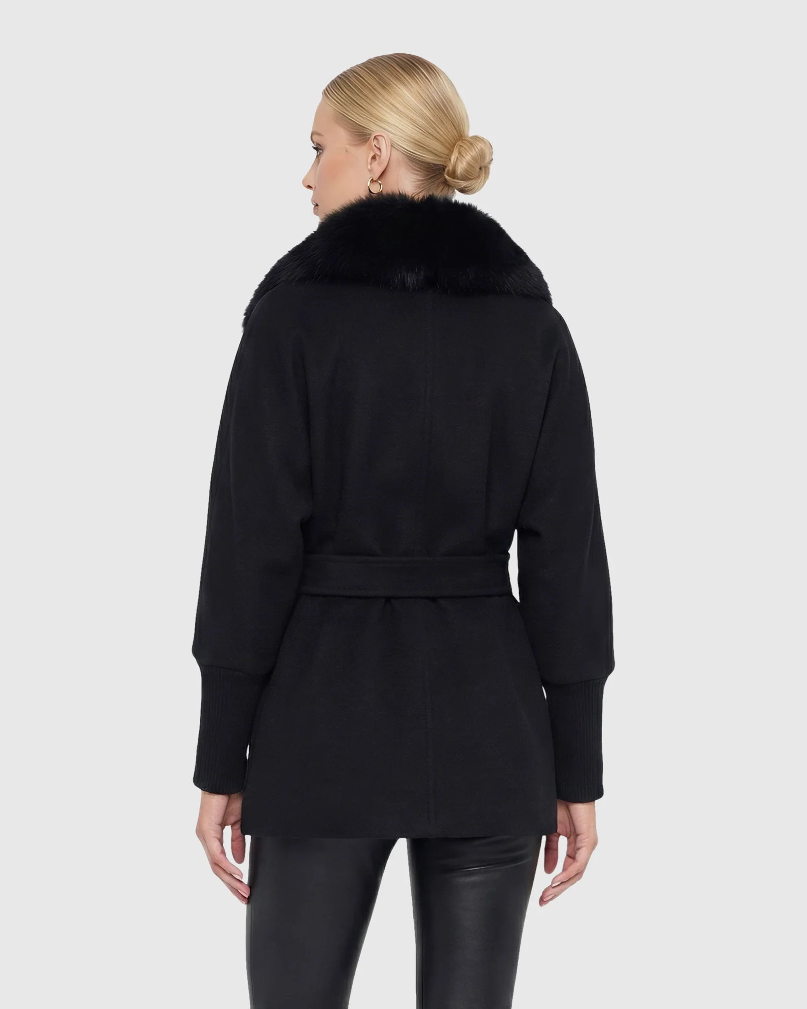 FABRIC JACKET WITH DETACHABLE SHEARLING LAMB COLLAR, BELT - Image 4