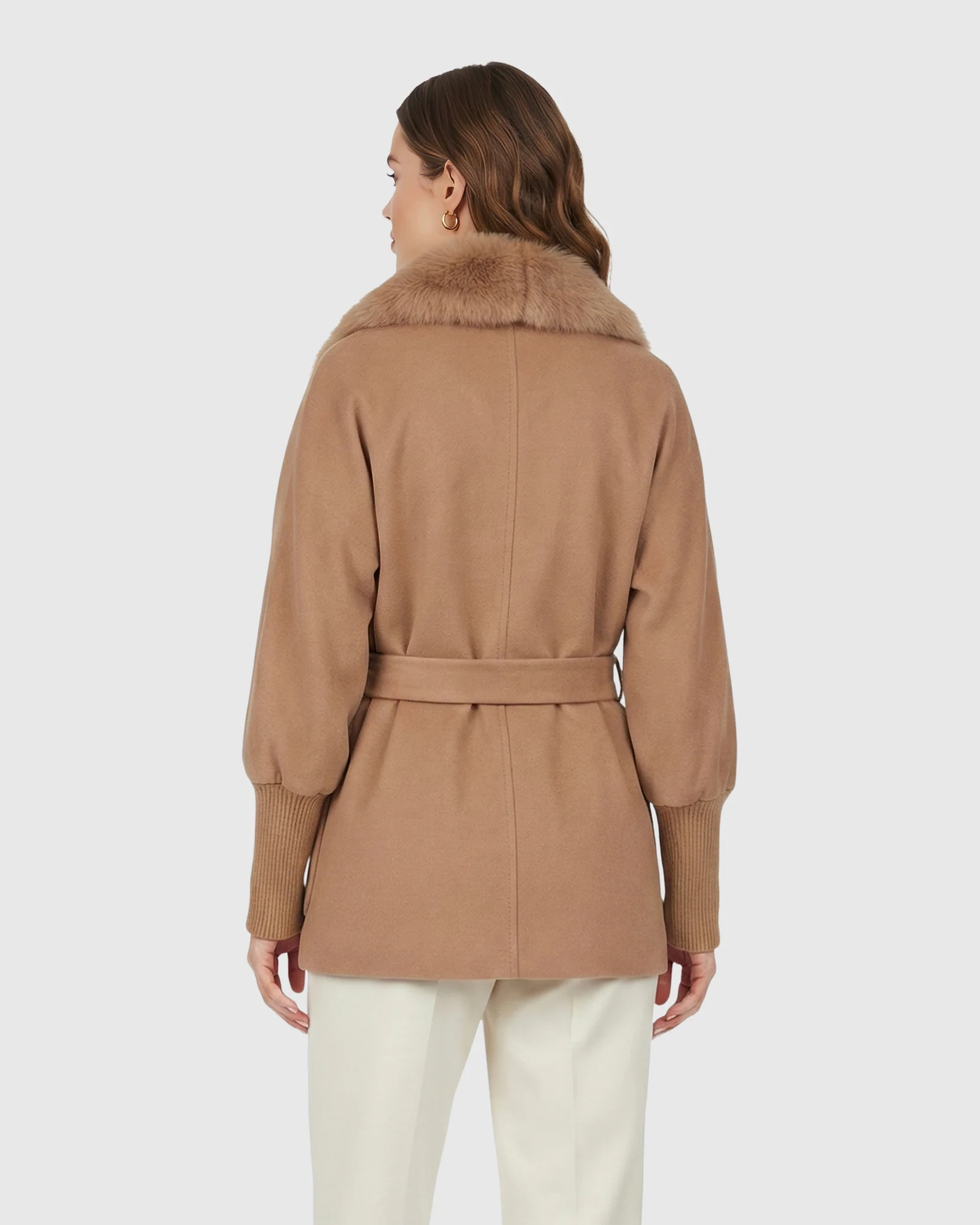 FABRIC JACKET WITH DETACHABLE SHEARLING LAMB COLLAR, BELT - Image 9