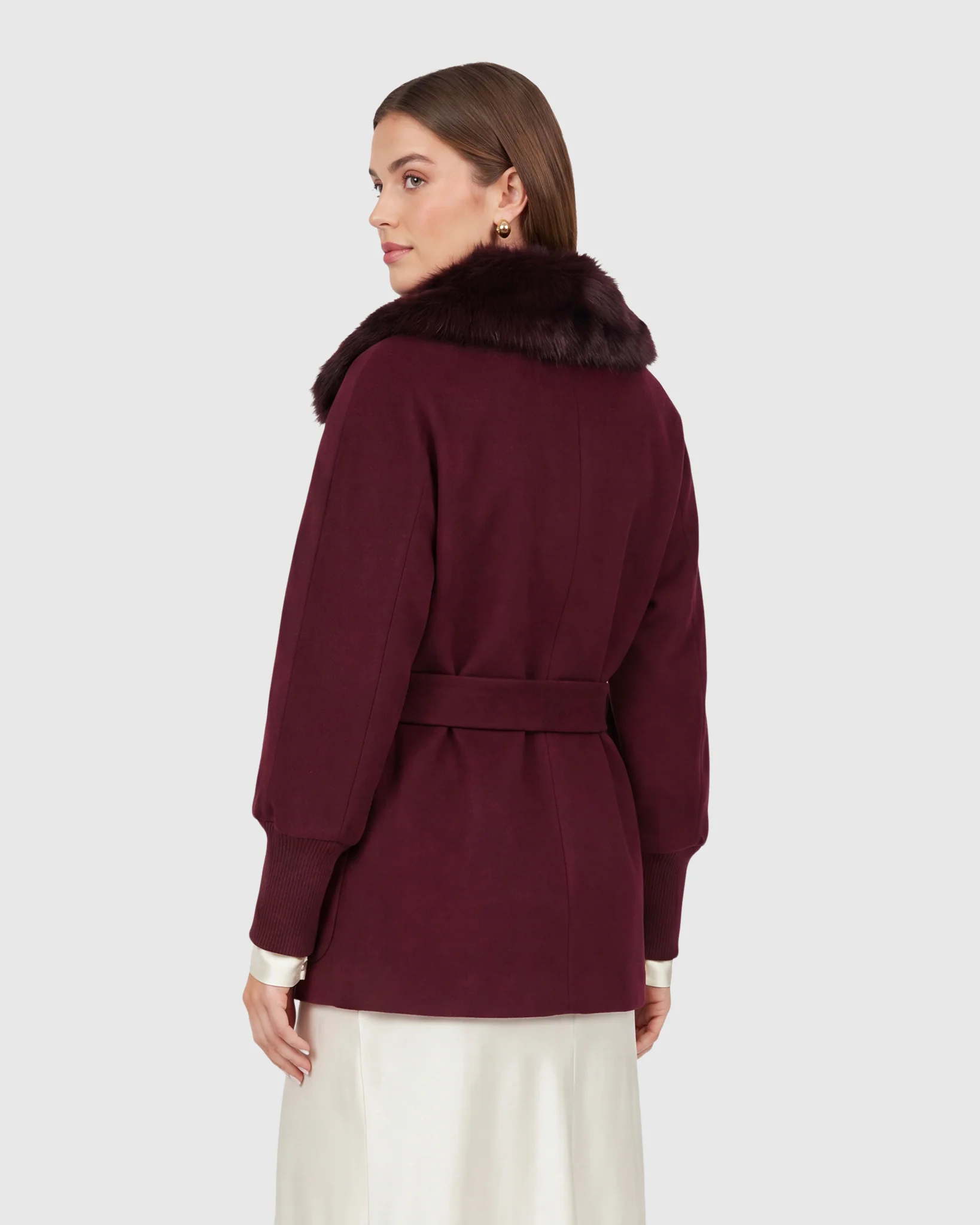 FABRIC JACKET WITH DETACHABLE SHEARLING LAMB COLLAR, BELT - Image 3