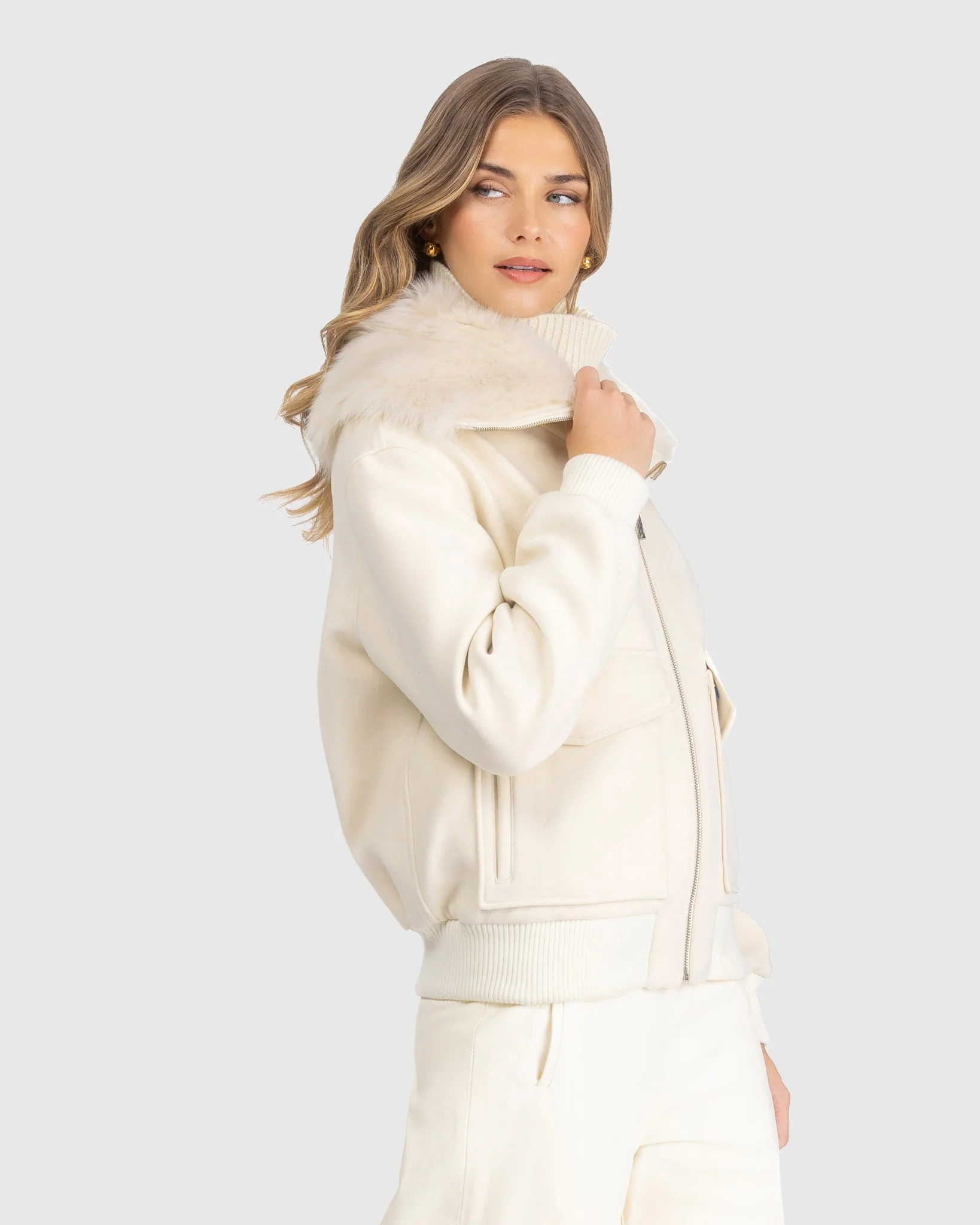 FABRIC JACKET WITH SELECT SHEARLING LAMB COLLAR - Image 12