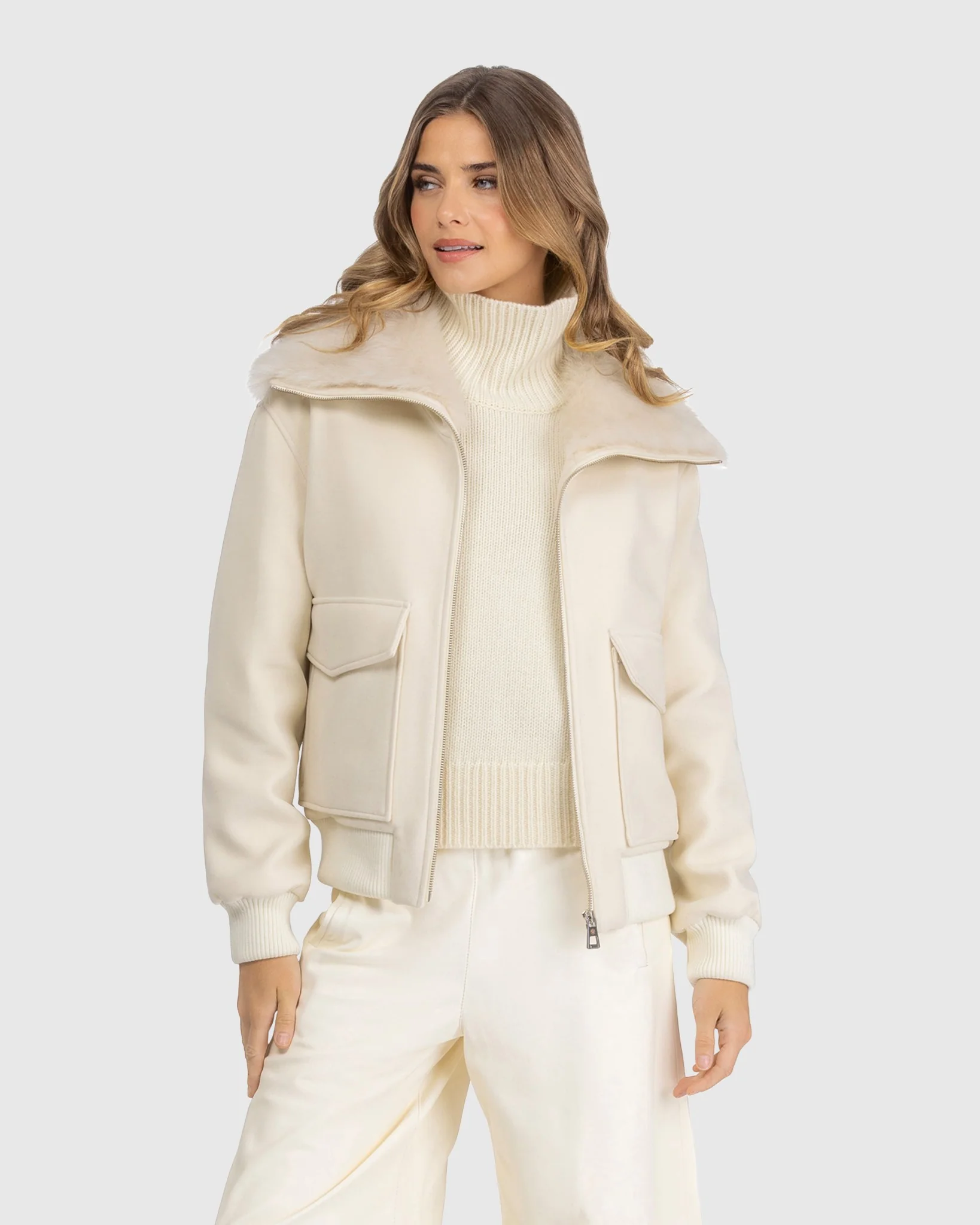 FABRIC JACKET WITH SELECT SHEARLING LAMB COLLAR - Image 13