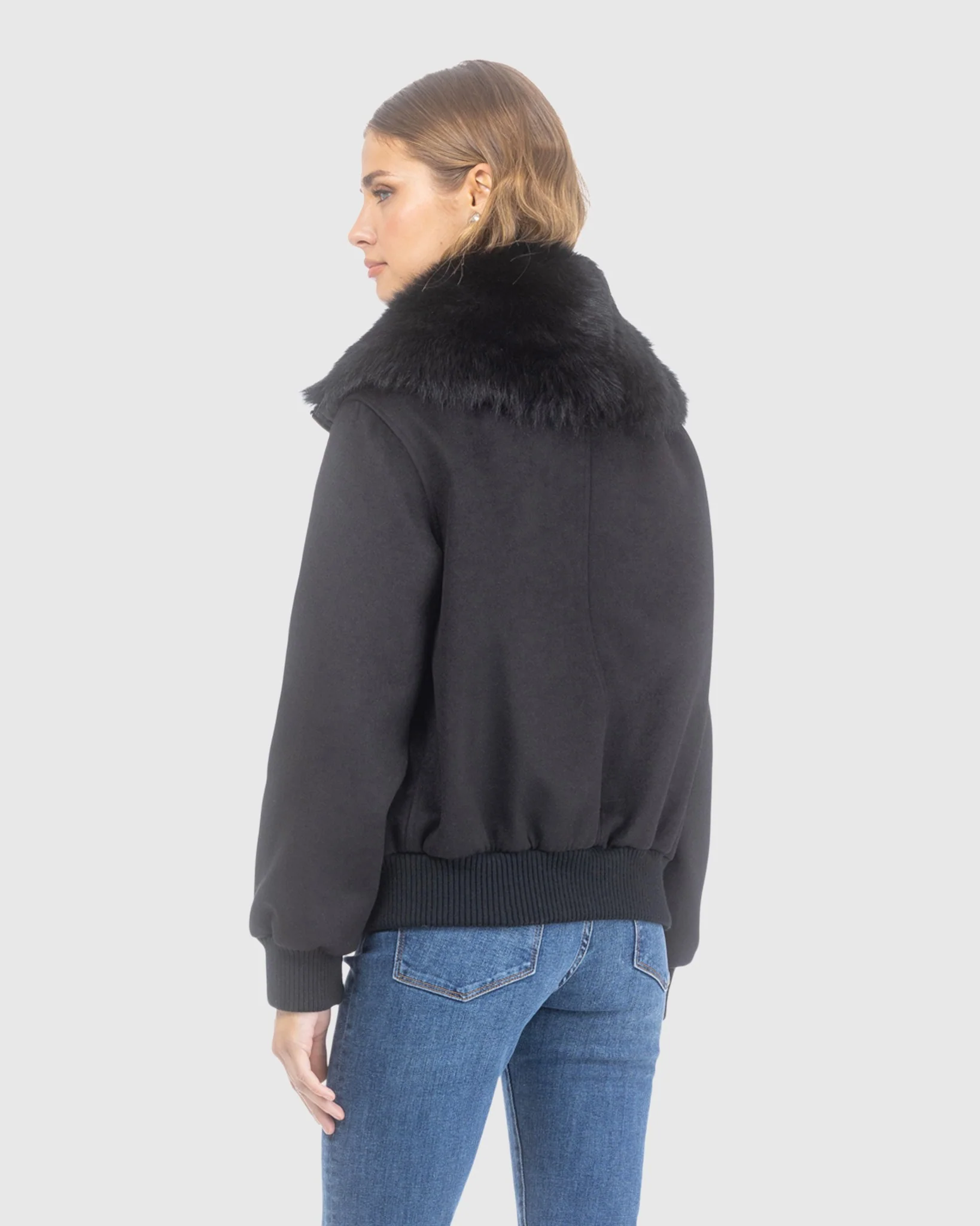 FABRIC JACKET WITH SELECT SHEARLING LAMB COLLAR - Image 3