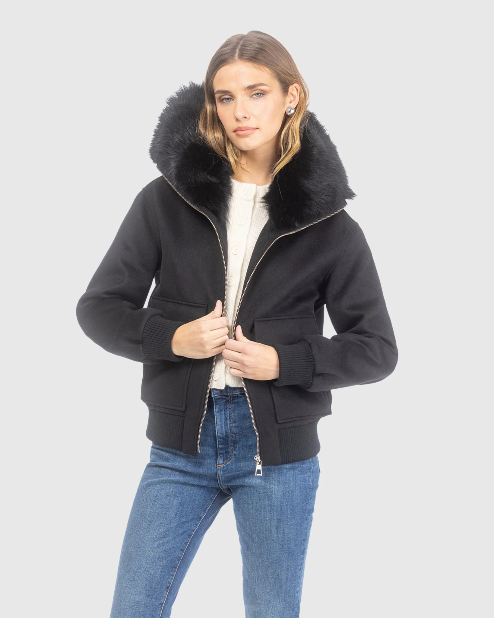 FABRIC JACKET WITH SELECT SHEARLING LAMB COLLAR - Image 5