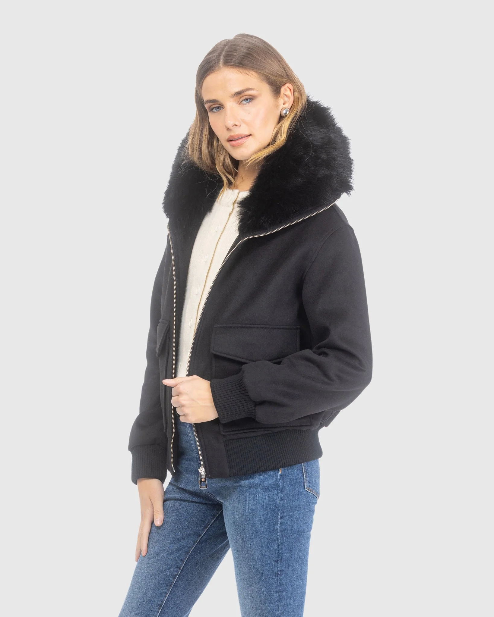 FABRIC JACKET WITH SELECT SHEARLING LAMB COLLAR - Image 6
