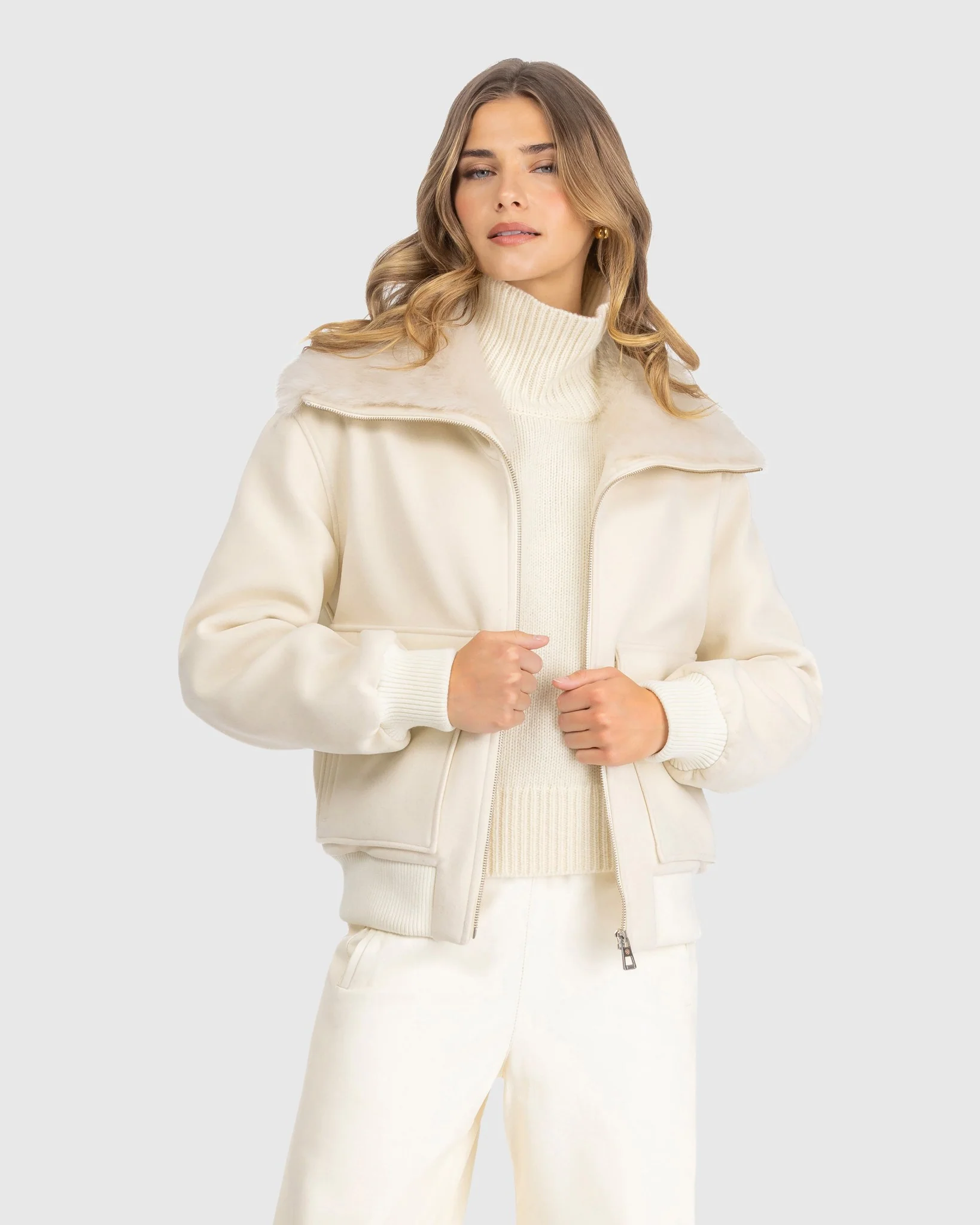 FABRIC JACKET WITH SELECT SHEARLING LAMB COLLAR - Image 8