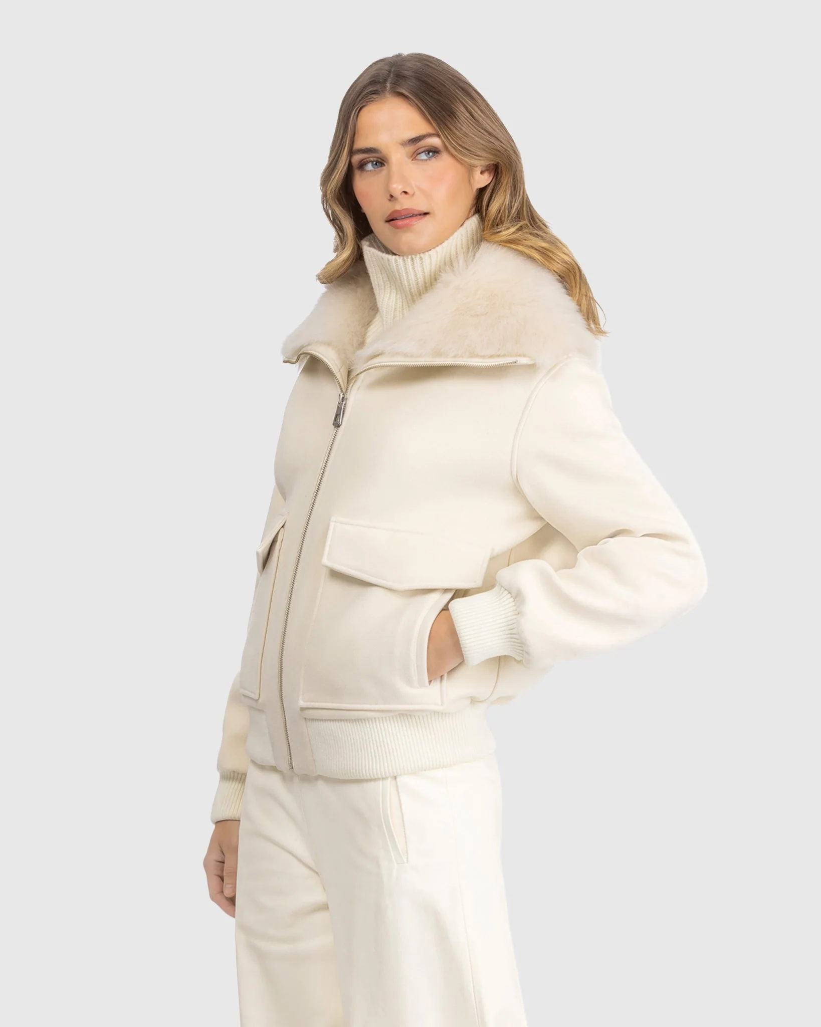 FABRIC JACKET WITH SELECT SHEARLING LAMB COLLAR - Image 9