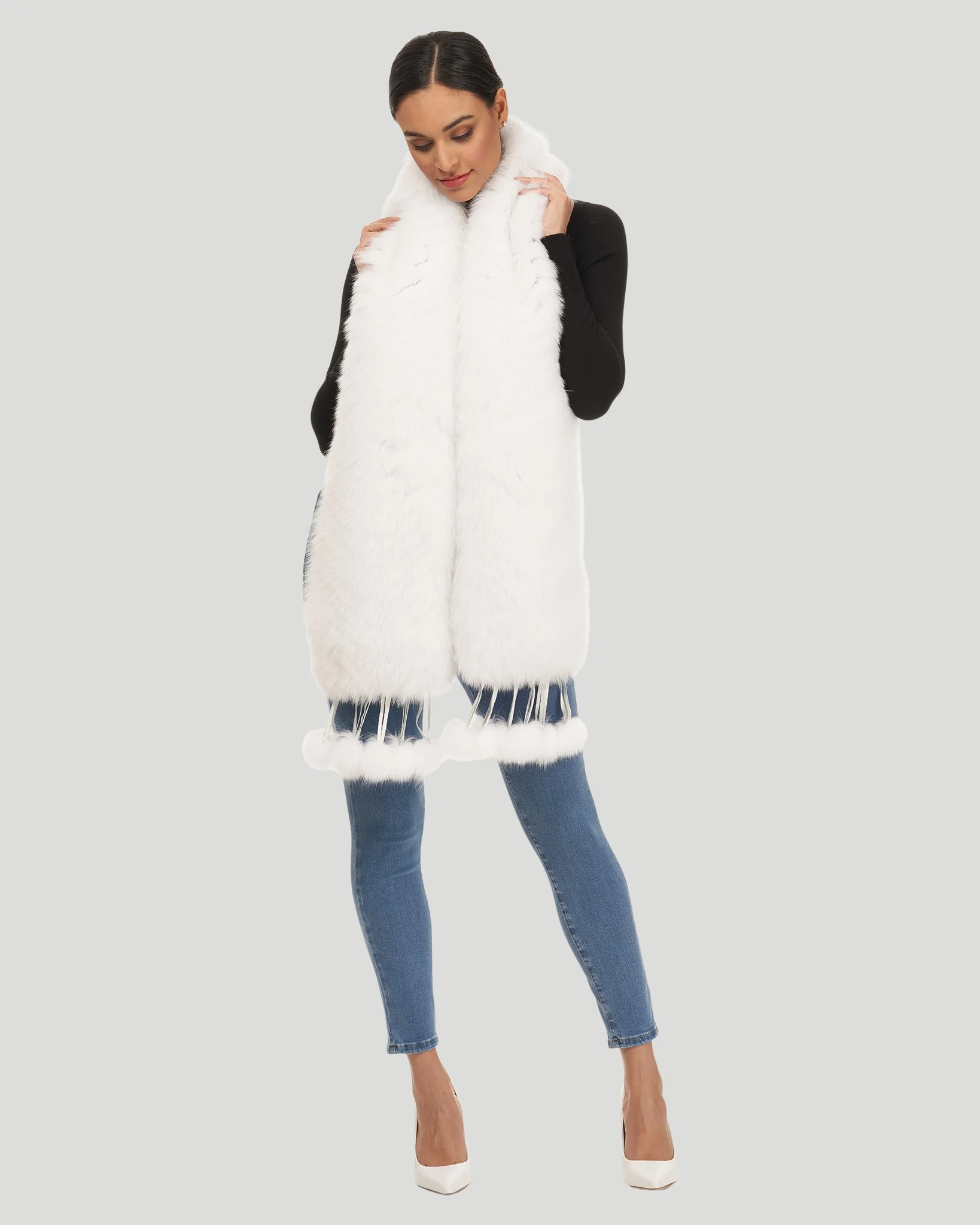 FEATHERED SHADOW FOX BOA WITH DETACHABLE LEATHER FRINGES AND TIPS - Image 2