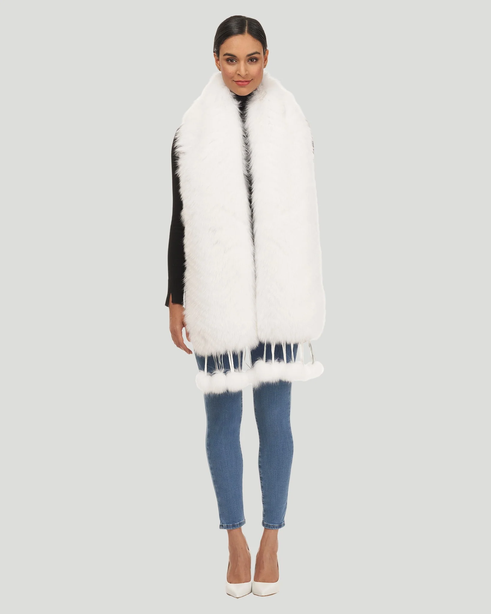FEATHERED SHADOW FOX BOA WITH DETACHABLE LEATHER FRINGES AND TIPS - Image 3