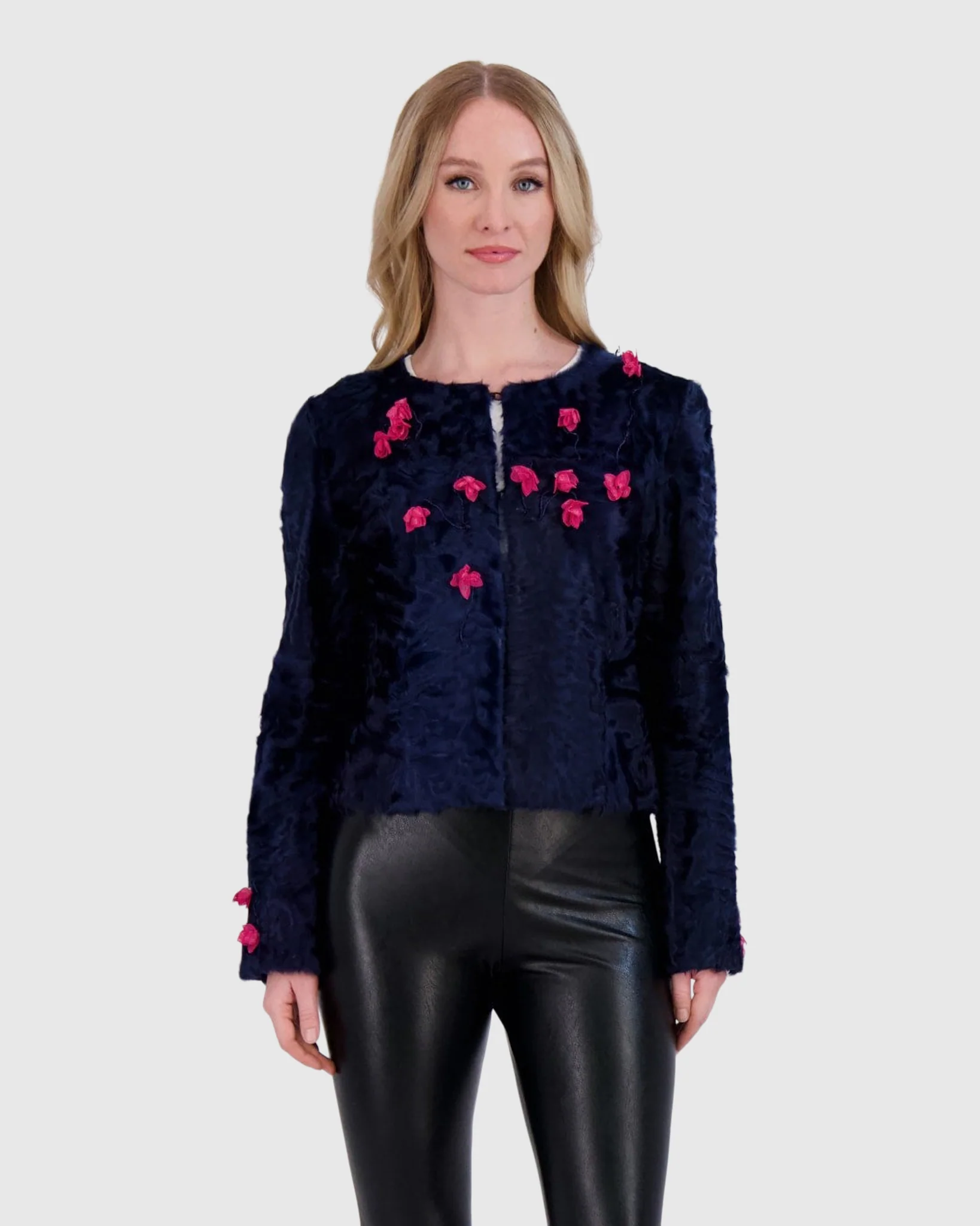FLOWER BUD EMBROIDERED BABY LAMB JACKET