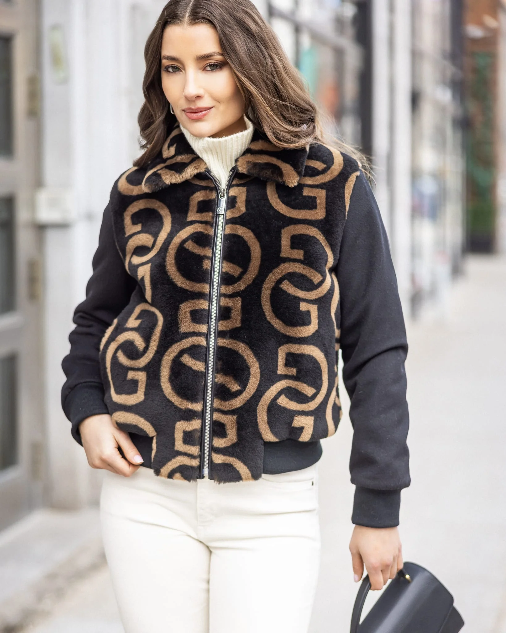 G PRINTED MERINO SHEARLING LAMB BOMBER JACKET WITH LORO PIANA WOOL TRIM - Image 15