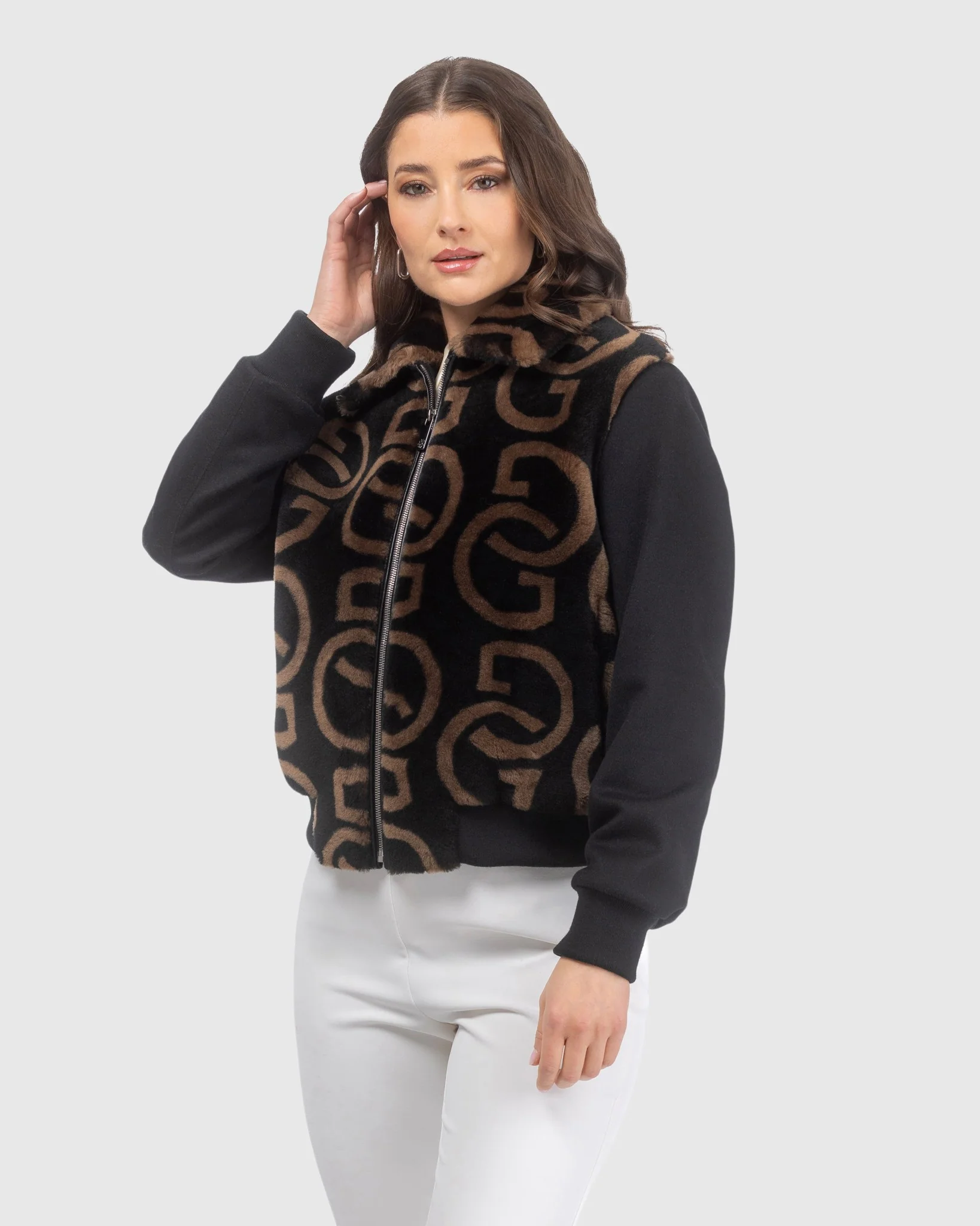 G PRINTED MERINO SHEARLING LAMB BOMBER JACKET WITH LORO PIANA WOOL TRIM - Image 4