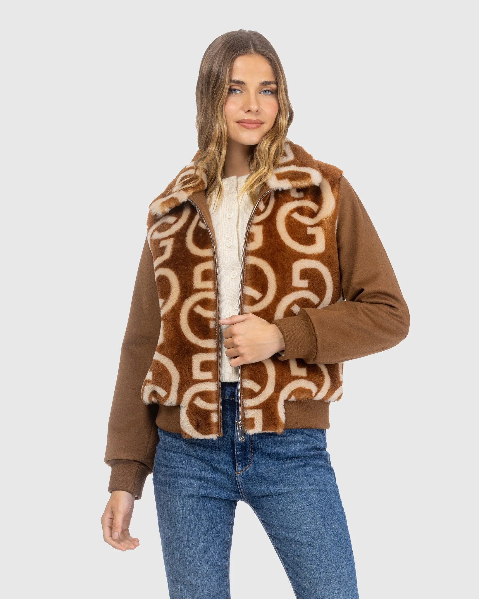 G PRINTED MERINO SHEARLING LAMB BOMBER JACKET WITH LORO PIANA WOOL TRIM - Image 7