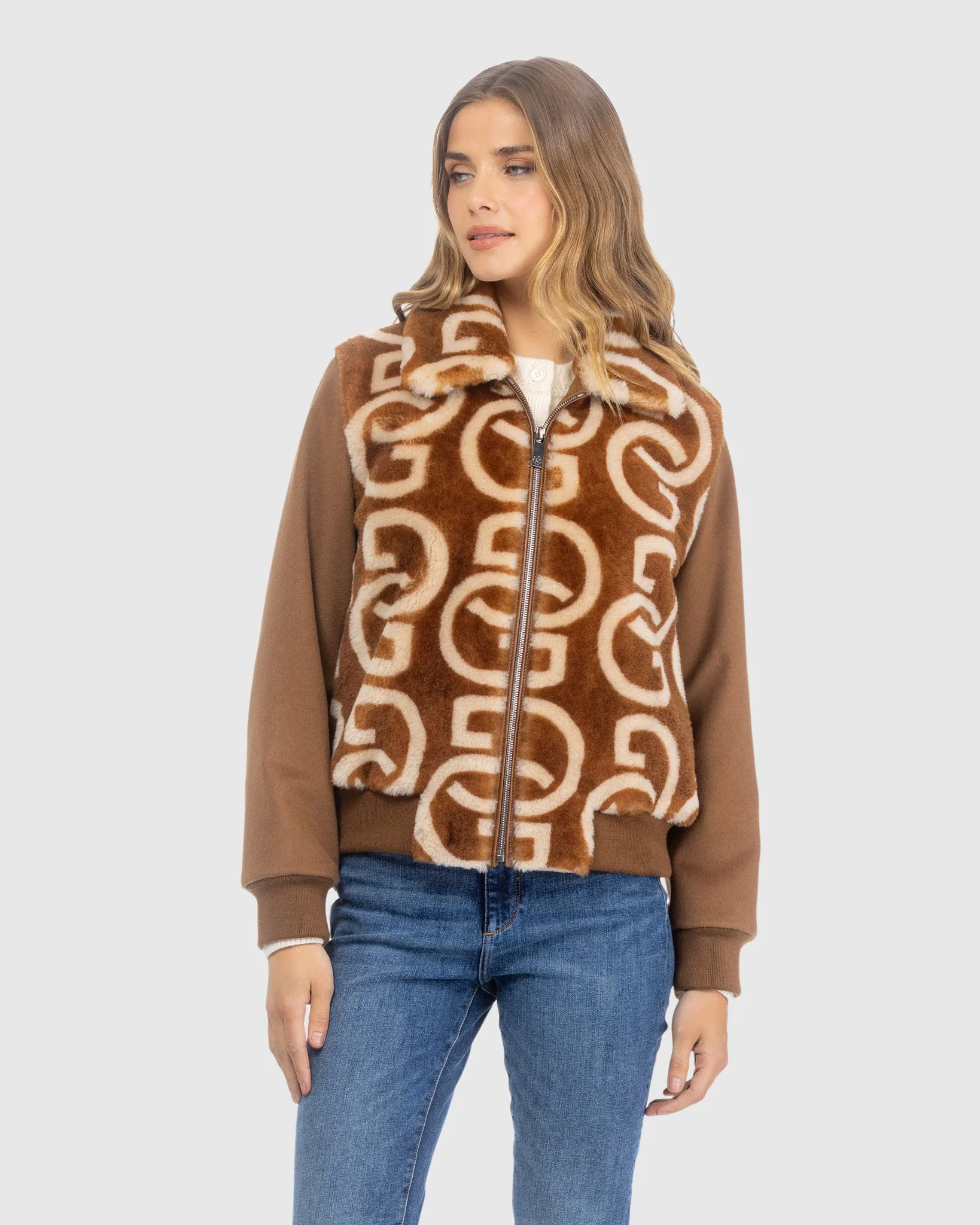 G PRINTED MERINO SHEARLING LAMB BOMBER JACKET WITH LORO PIANA WOOL TRIM - Image 8
