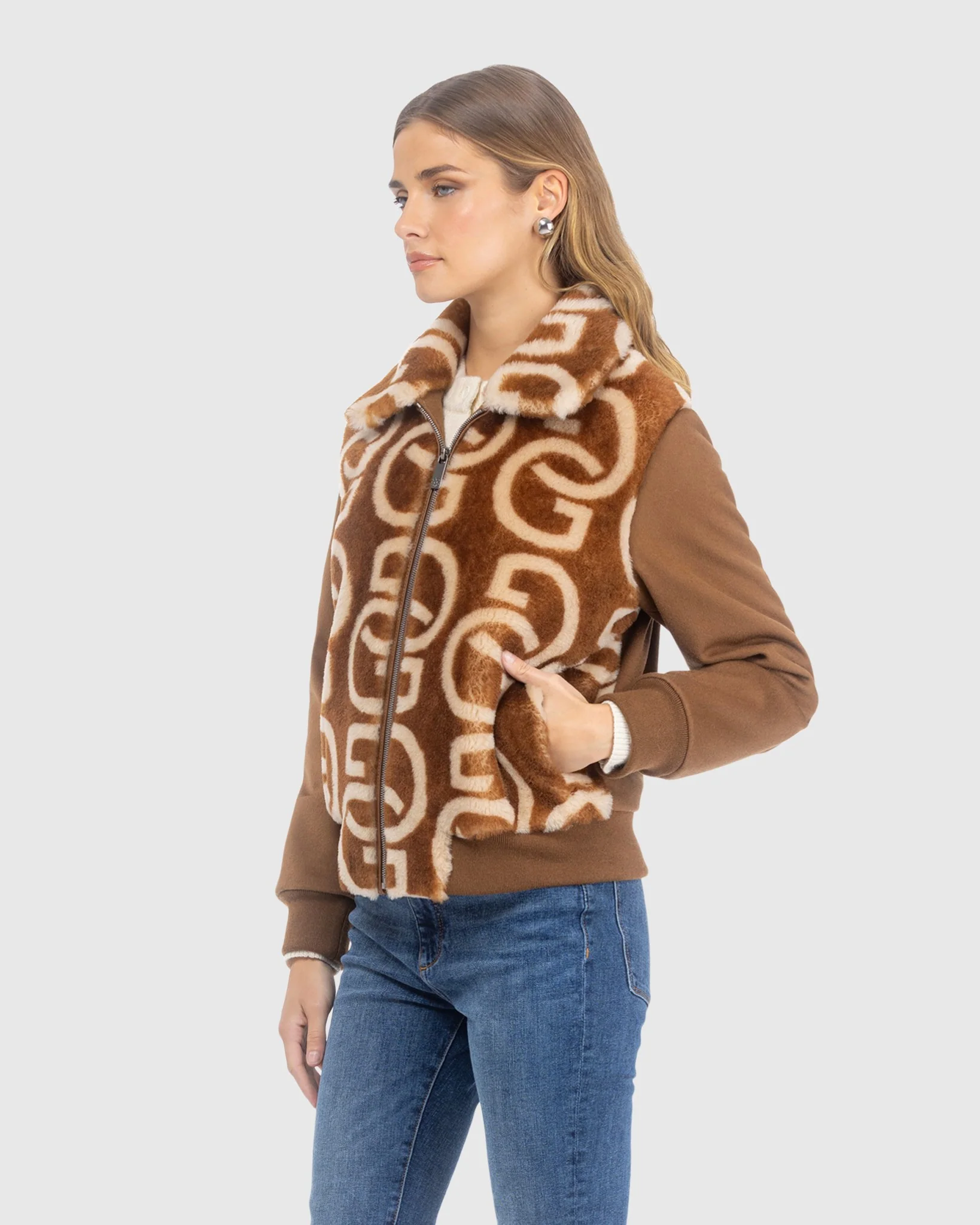 G PRINTED MERINO SHEARLING LAMB BOMBER JACKET WITH LORO PIANA WOOL TRIM - Image 9
