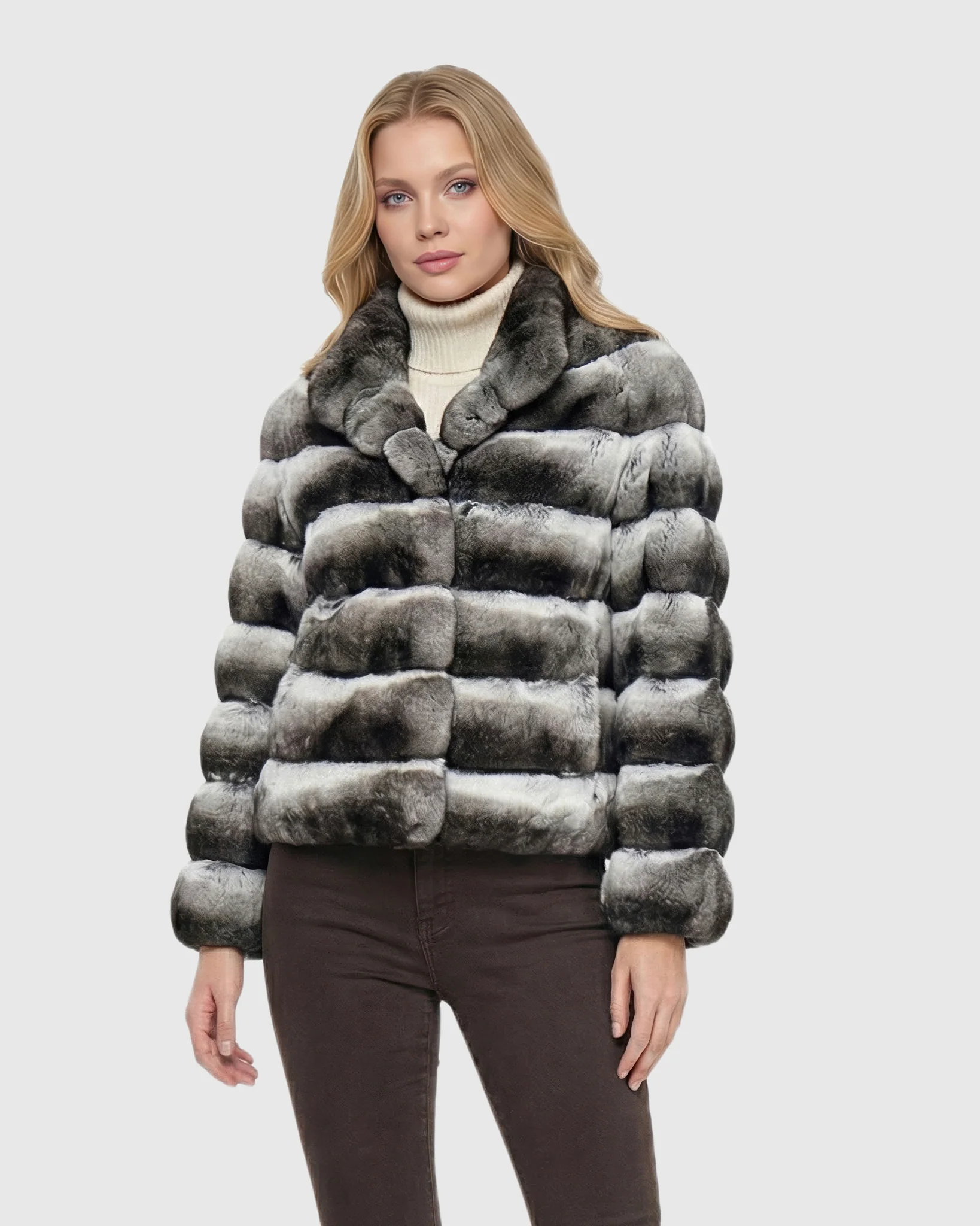 HORIZONTAL CHINCHILLA JACKET, 3/4 SLEEVES