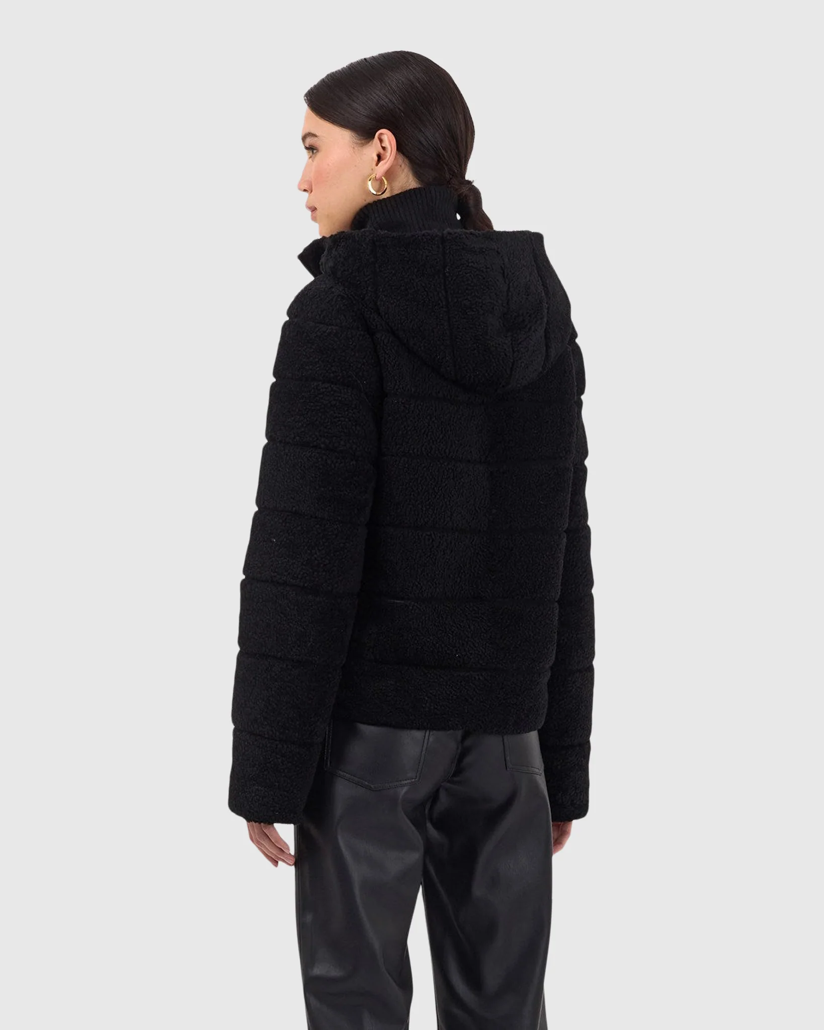 HORIZONTAL CURLY SHEARLING LAMB ZIP JACKET WITH HOOD - Image 3