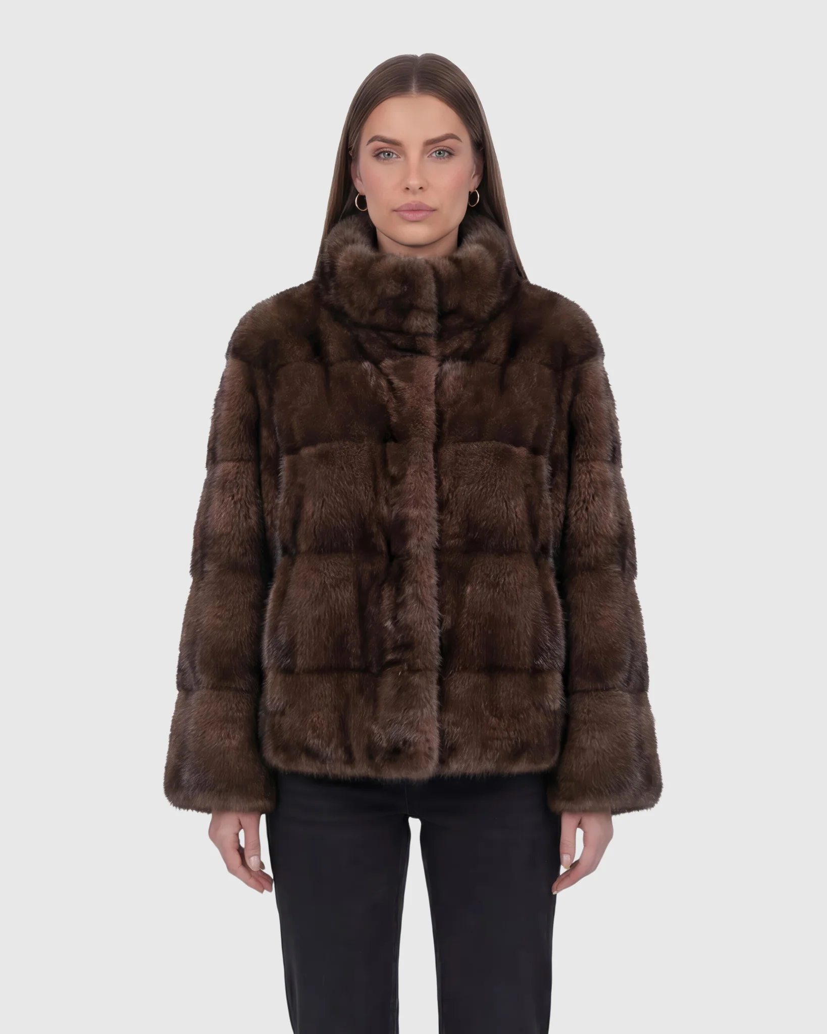 HORIZONTAL MINK JACKET, STAND COLLAR - Image 10