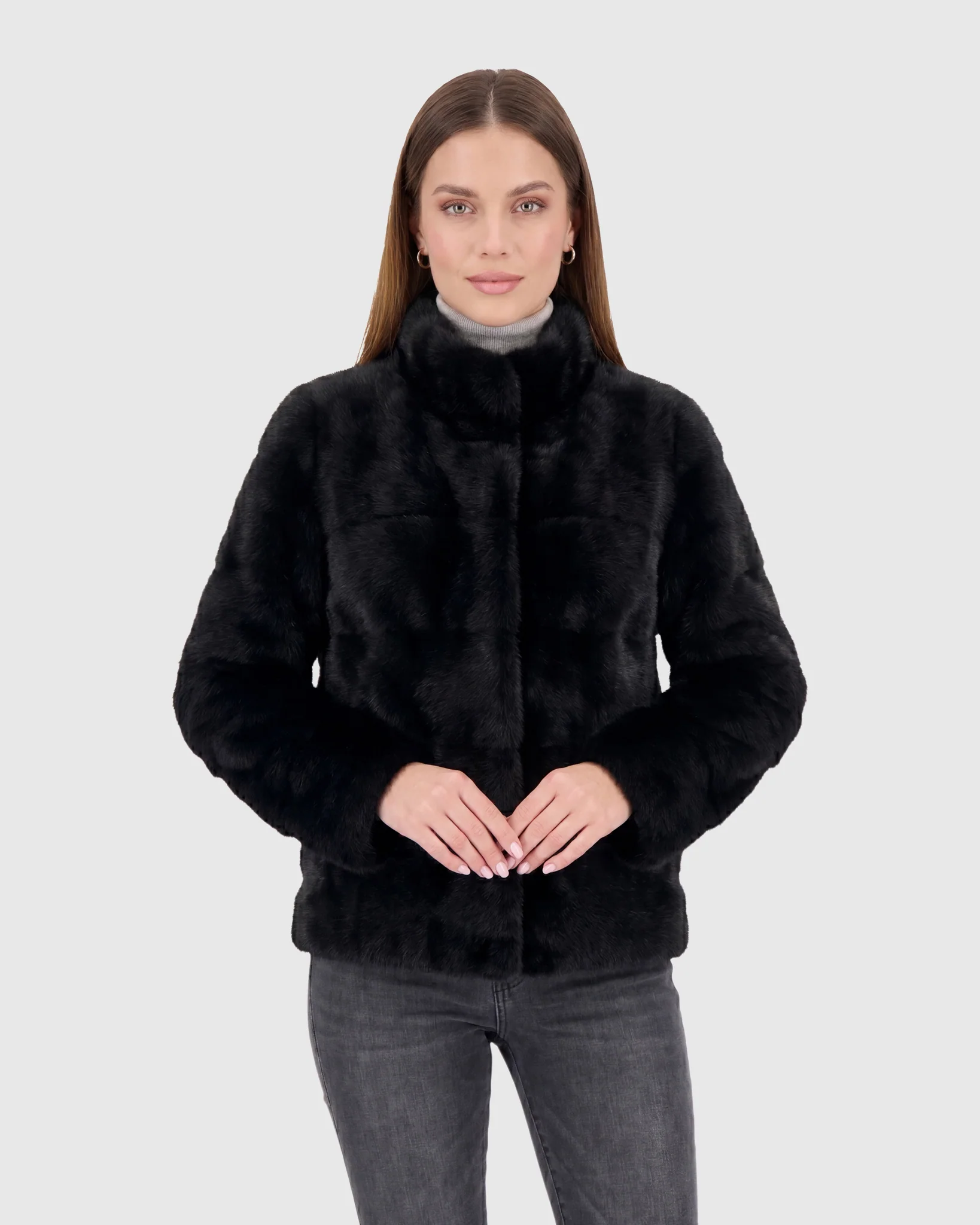 HORIZONTAL MINK JACKET, STAND COLLAR - Image 11