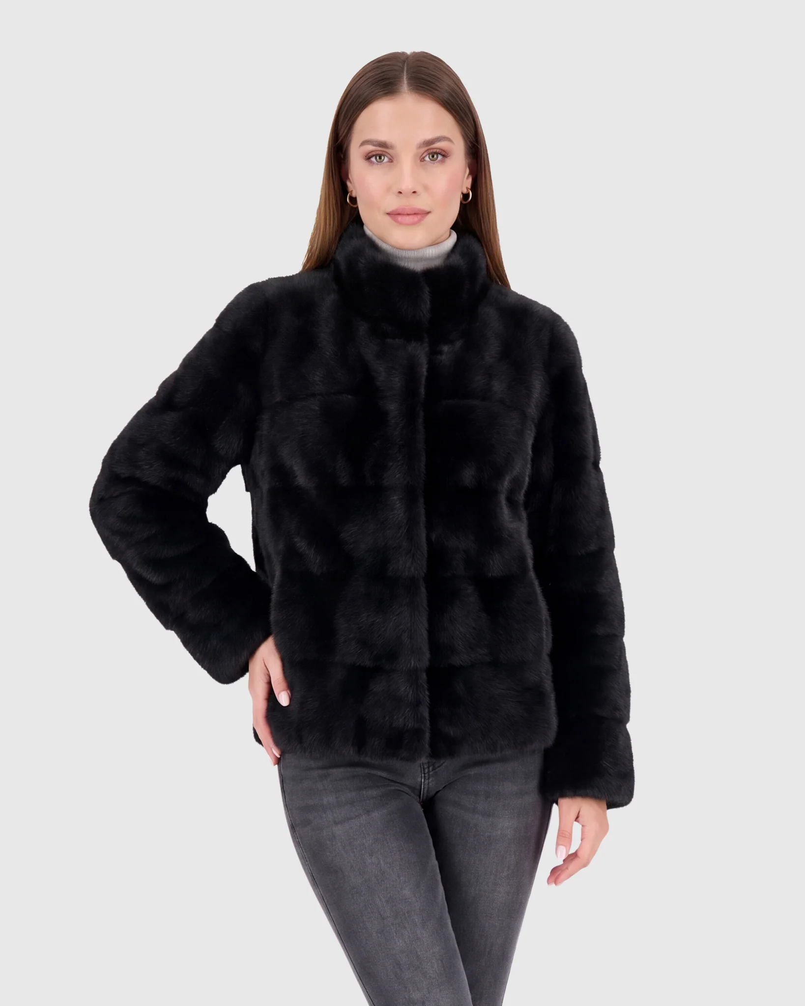 HORIZONTAL MINK JACKET, STAND COLLAR - Image 12