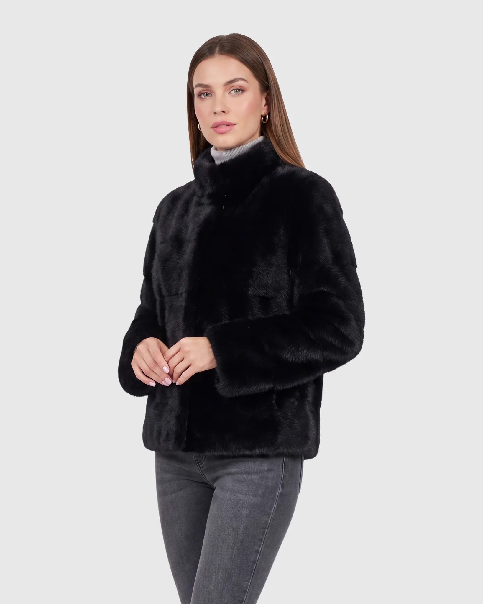 HORIZONTAL MINK JACKET, STAND COLLAR - Image 13