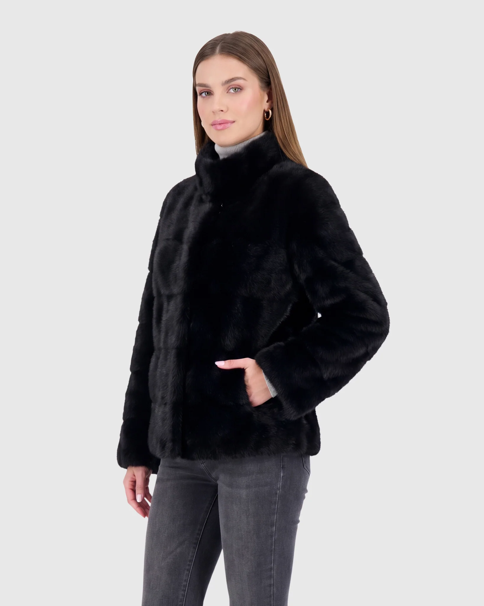 HORIZONTAL MINK JACKET, STAND COLLAR - Image 14