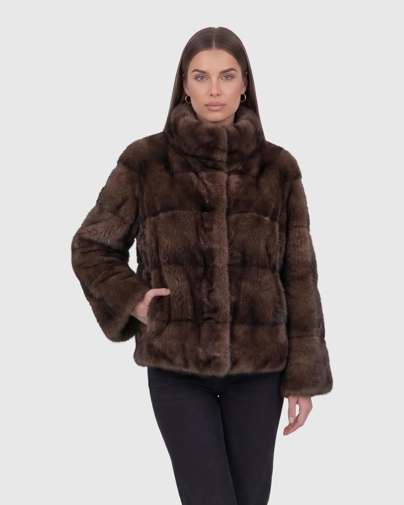 HORIZONTAL MINK JACKET, STAND COLLAR - Image 6
