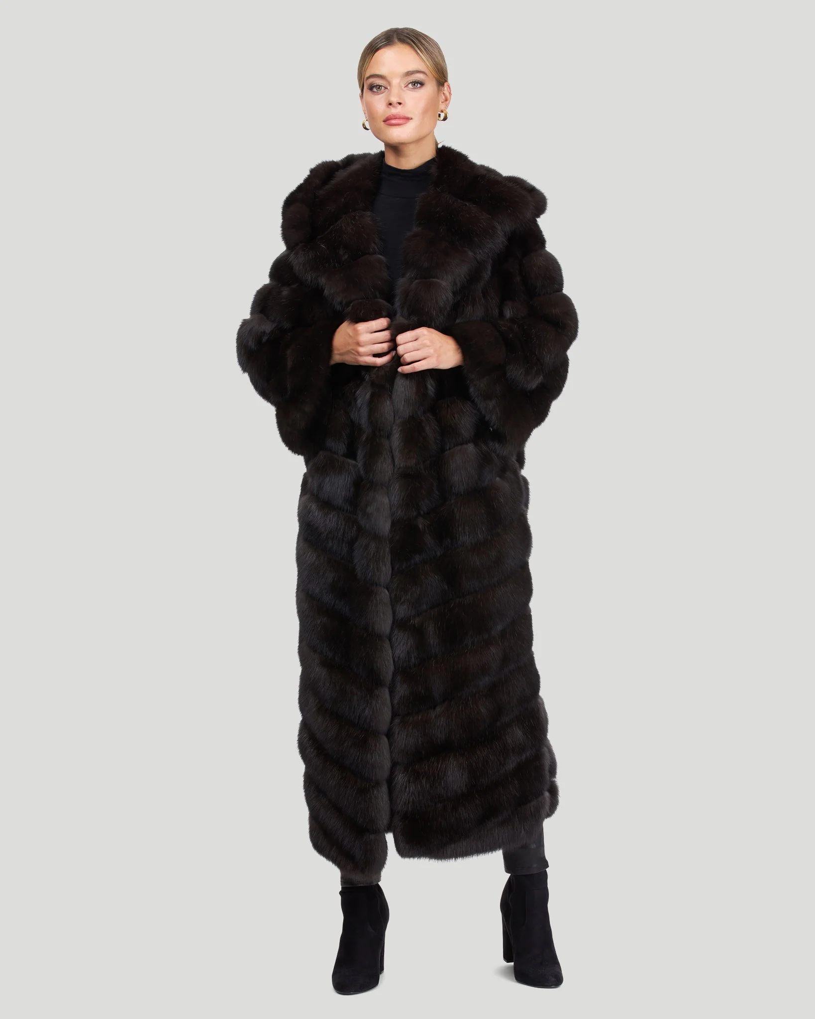 Horizontal Russian Sable Coat With Hood
