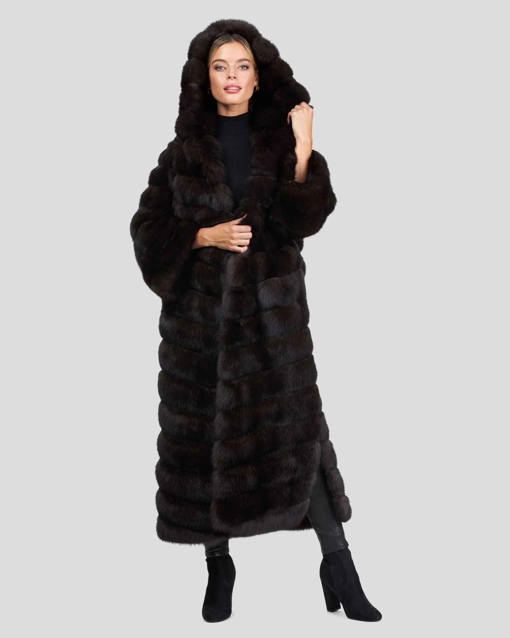 Horizontal Russian Sable Coat With Hood - Image 4