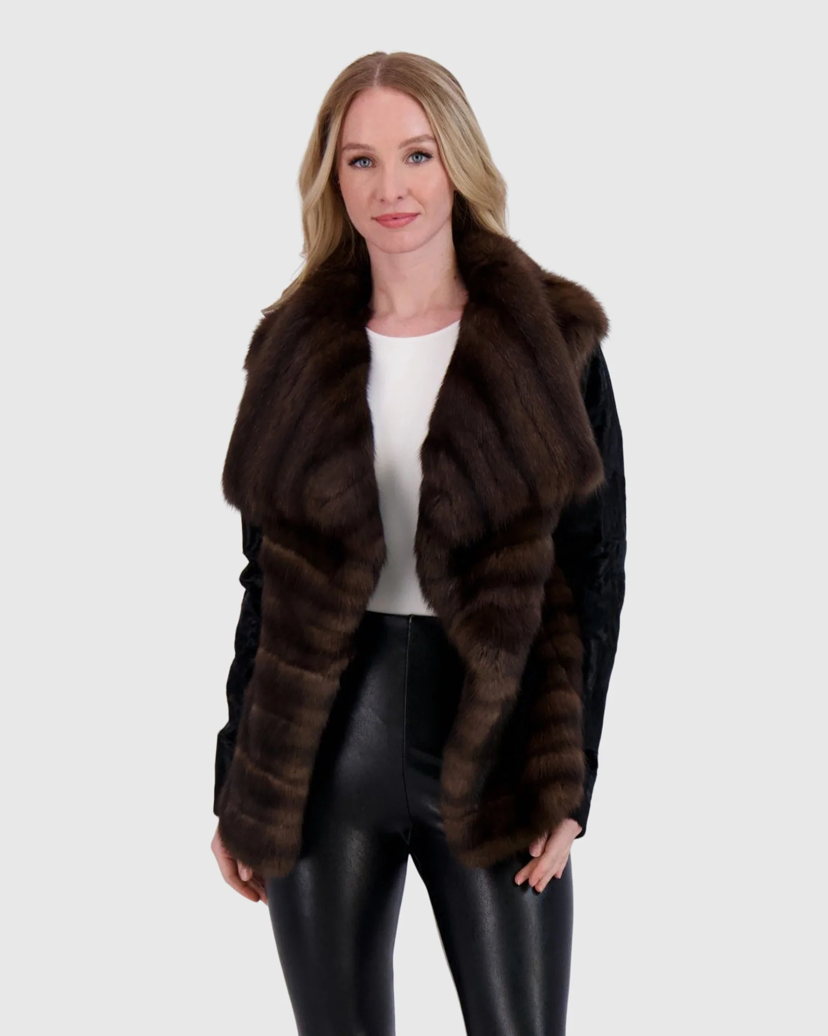 HORIZONTAL SABLE JACKET WITH LAMB SLEEVES