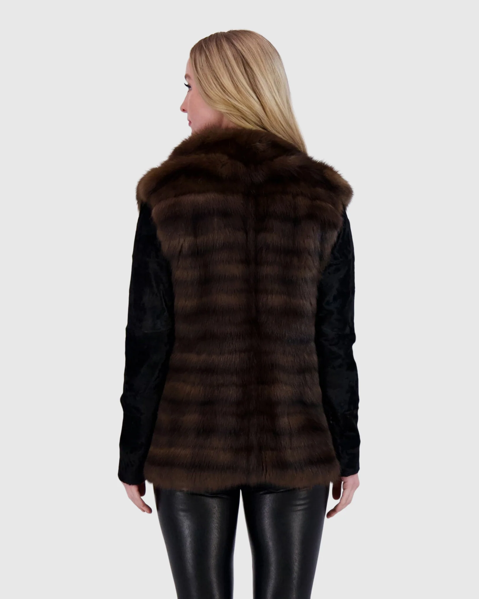 HORIZONTAL SABLE JACKET WITH LAMB SLEEVES - Image 14