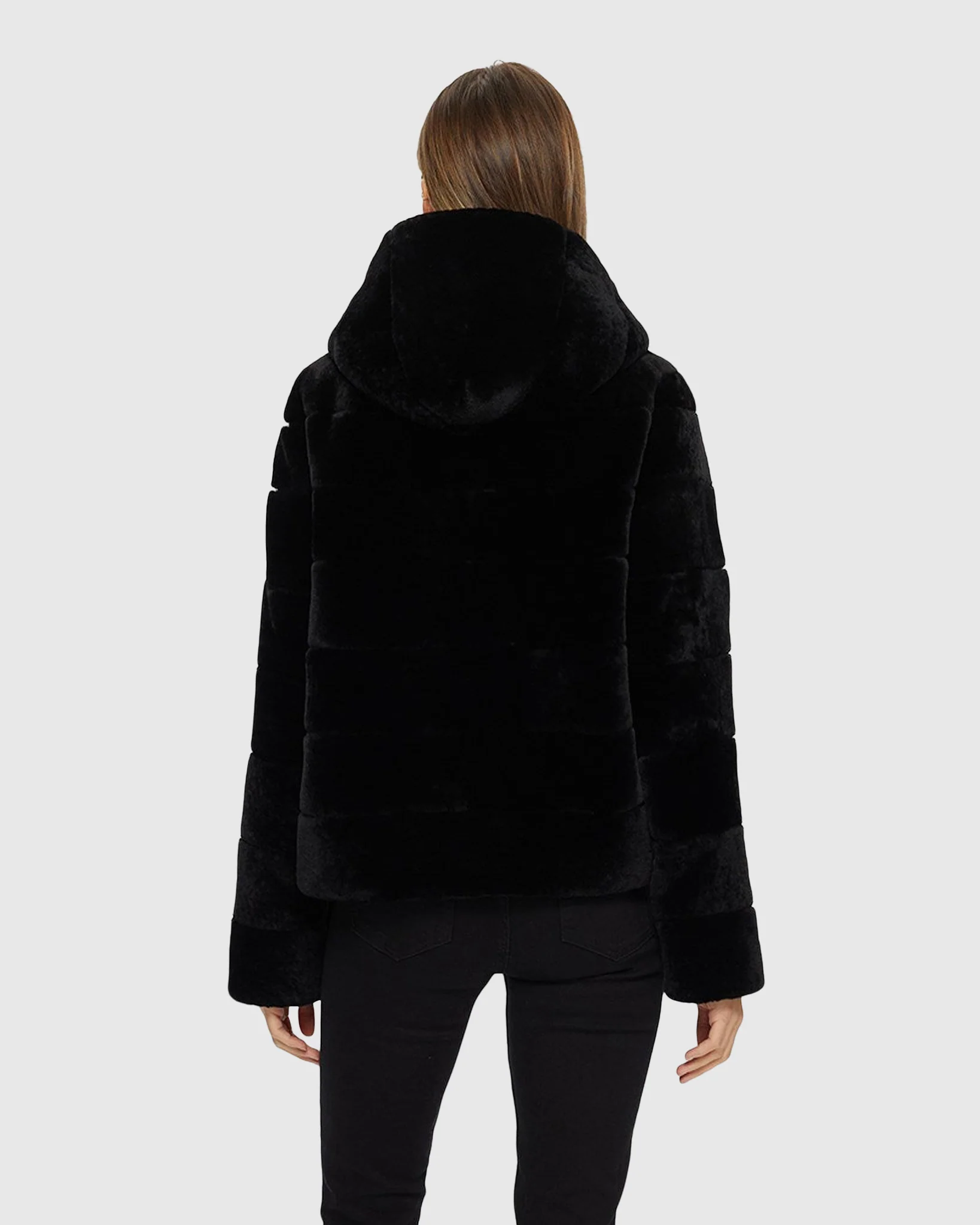 HORIZONTAL SHEARLING LAMB ZIP JACKET WITH HOOD - Image 5